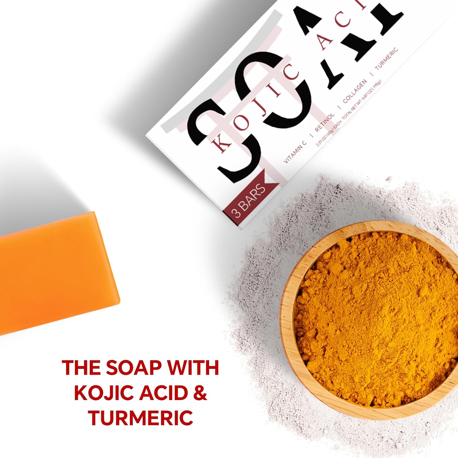 ORIENTLEAF Kojic Acid Soap, Turmeric Soap Bar for Dark Spots, Fresh Citrus Scent, Gentle for Face and Body Wash with Vitamin C, Shea Butter, Retinol, Gifts for Women (3 PACK) - Image 5