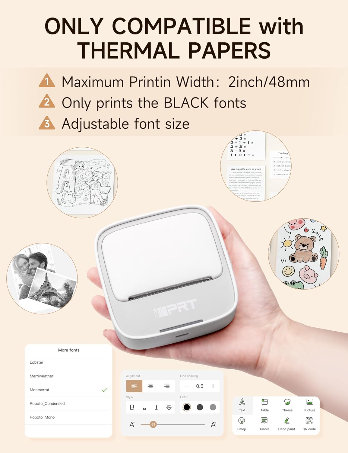 iDPRT Sticker Printer, Portable Sticker Maker Machine, Mini Inkless Bluetooth Thermal Printer for iPhone & Android, Pocket Printer for Labels, Barcodes, DIY Journaling, Kids Gift, Gray - Image 8