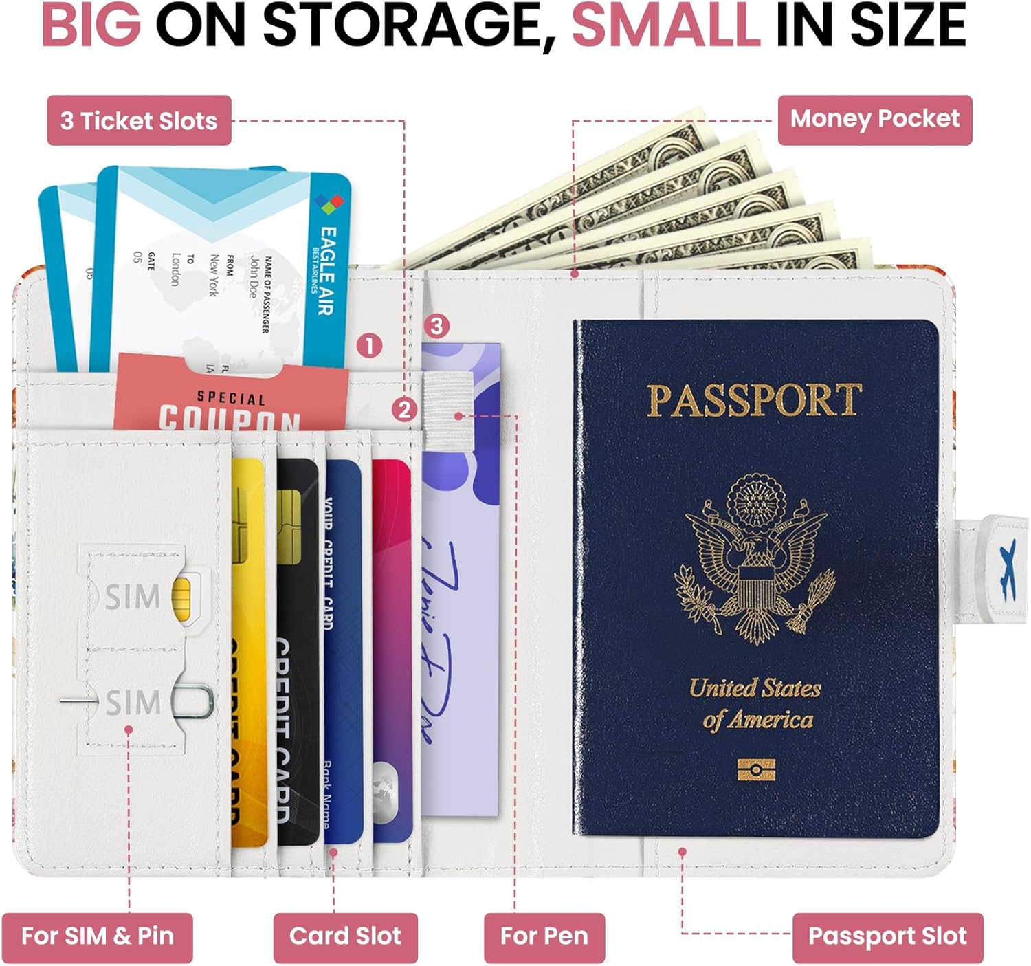 Passport Holder for Travel Essentials, RFID Blocking Leather Cover Wallet with Magnetic Closure, Aesthetic & Cute Passport Book Case for Women and Men - Wildflower - Image 2