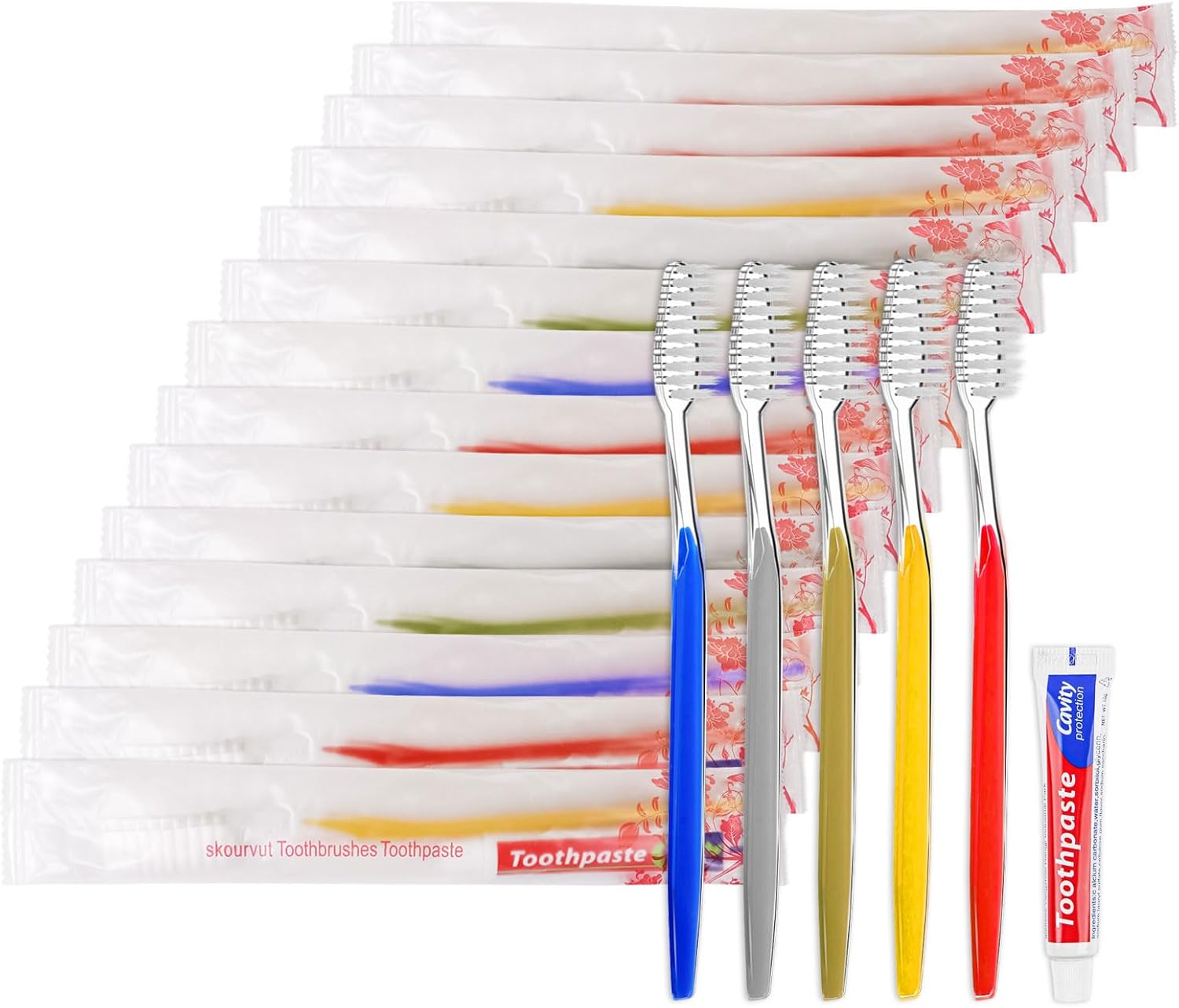 Disposable Toothbrushes with Toothpaste Individually Wrapped 5 Colors Bulk Toothbrush and Toothpaste 10g for Homeless,Shelter,Air Bnb/Hotel/Guest Apartment (30)
