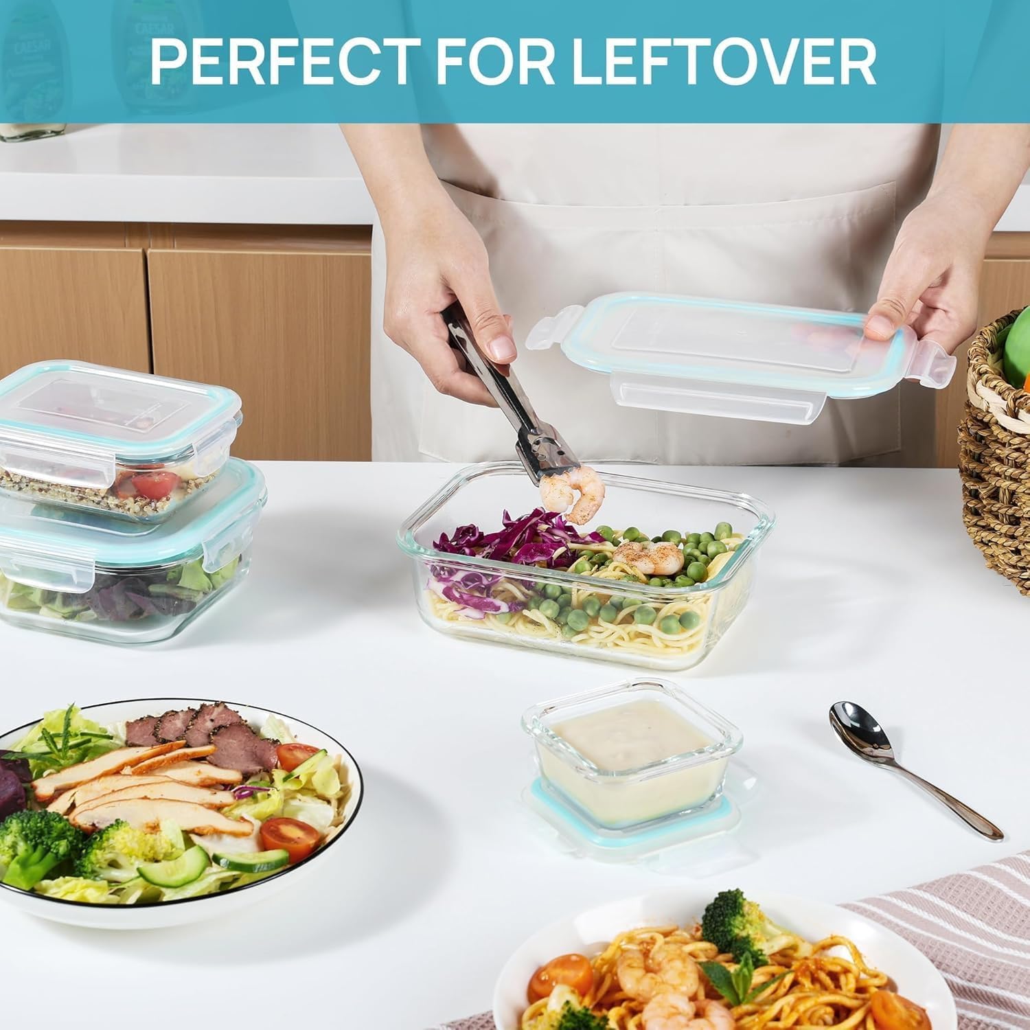 Vtopmart 8 Pack Glass Food Storage Containers with Airtight Lids, Glass Meal Prep Containers, Lunch Office Meal for Microwave, Oven, Freezer and Dishwasher, BPA Free - Image 6