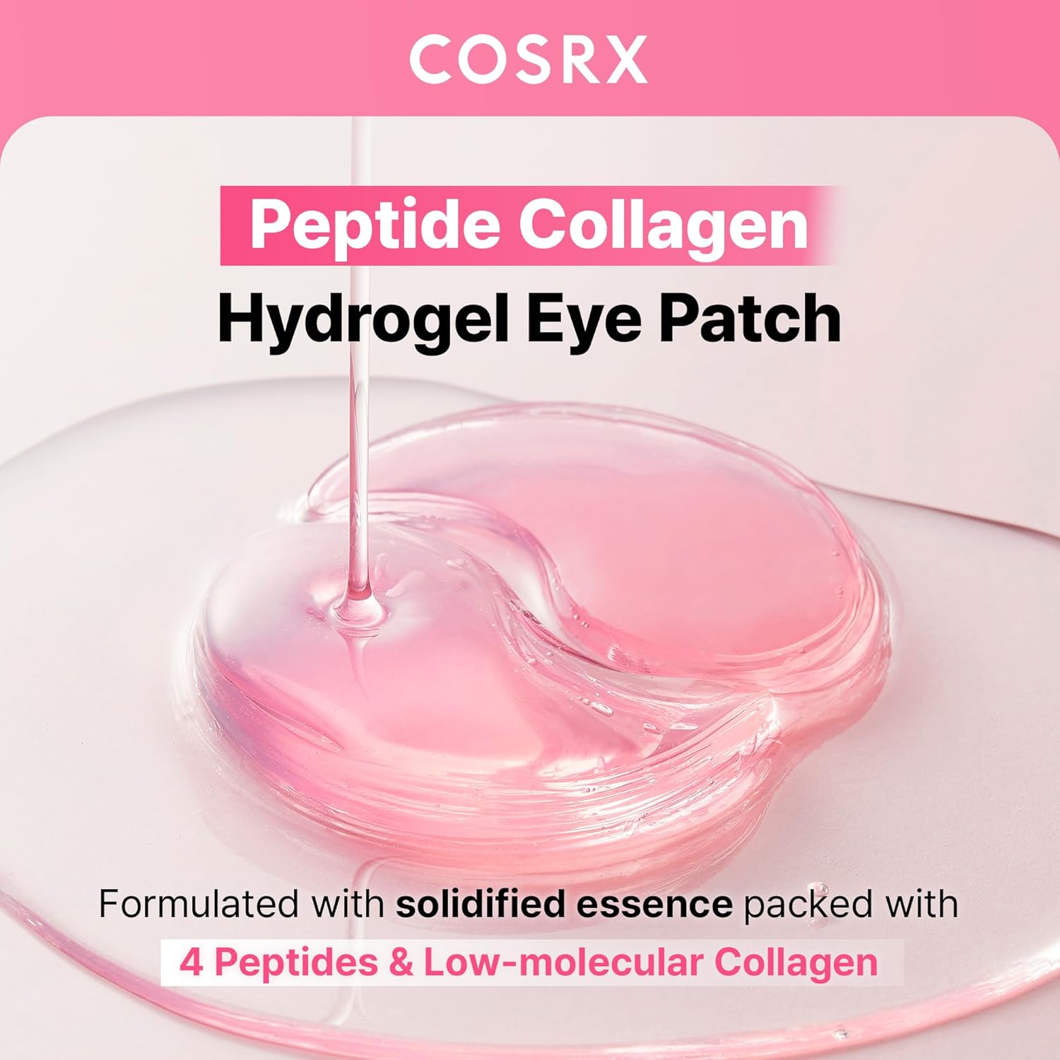 COSRX Pink Peptides Collagen Hydrogel Eye Patch for Puffy Eyes, Cooling & Firming Under Eye Patches with 4-Peptide & Caffeine (60), Depuffing Gel Eye Mask, Korean Skin Care - Image 2