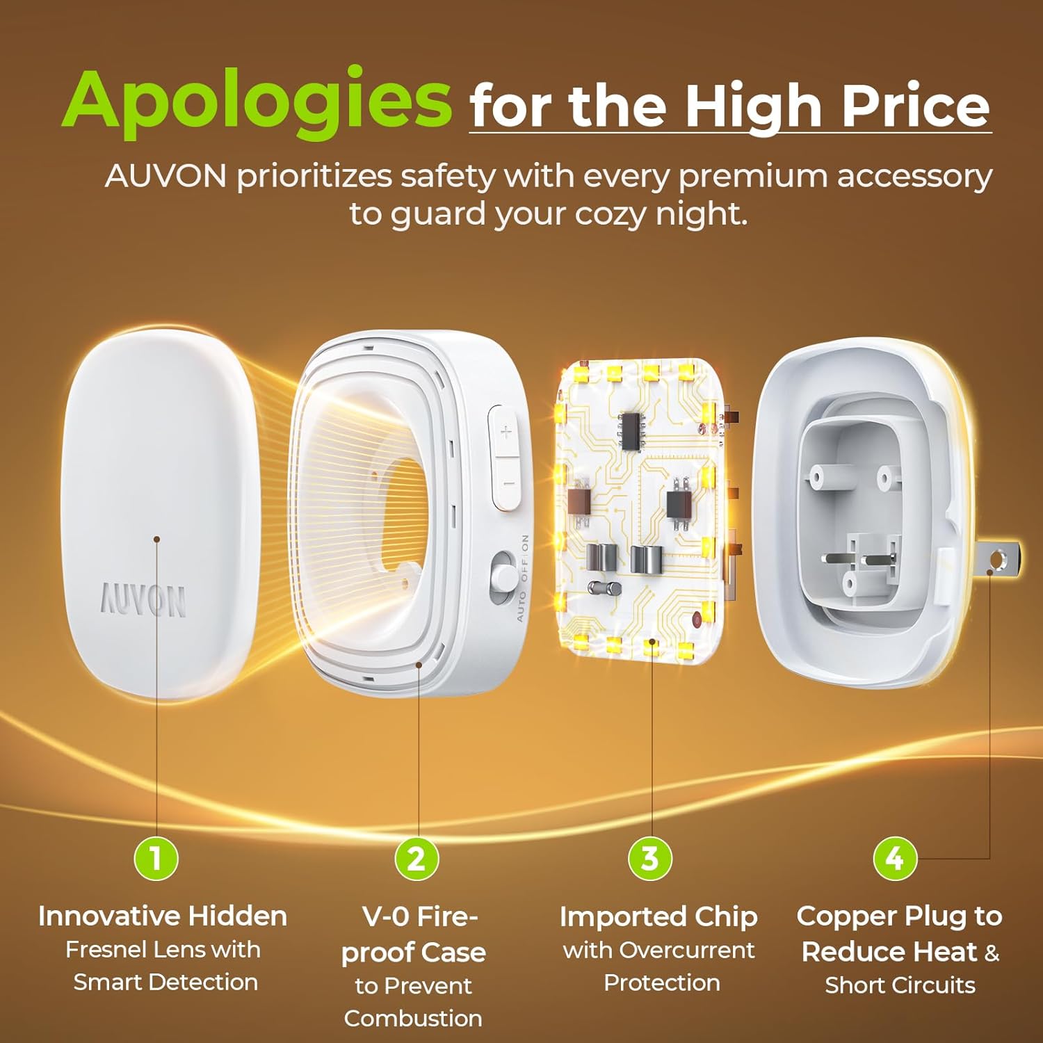 AUVON Plug-in LED Backlit Night Light with Motion Sensor & Dusk to Dawn Sensor, 2200K Soft Warm White Nightlight with 1-50lm Dimmable Brightness for Adults & Kids' Bedroom, Bathroom, Hallway (4 Packs) - Image 6