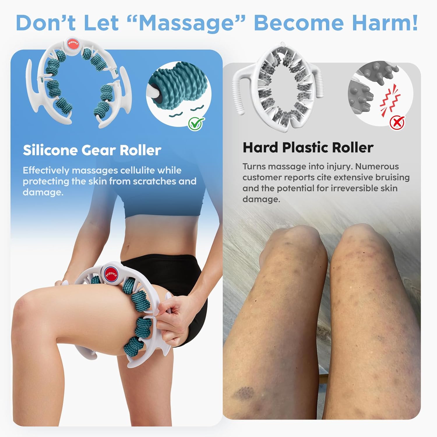 Cellulite Massage Tool, Anti-Cellulite Roller- Lymphatic Drainage Massager - Muscle Roller, Deep Fascia Massage, Dimpled Skin Removal, Legs/Thighs/Buttocks, Smooth Skin (14 Wheel - Green) - Image 3