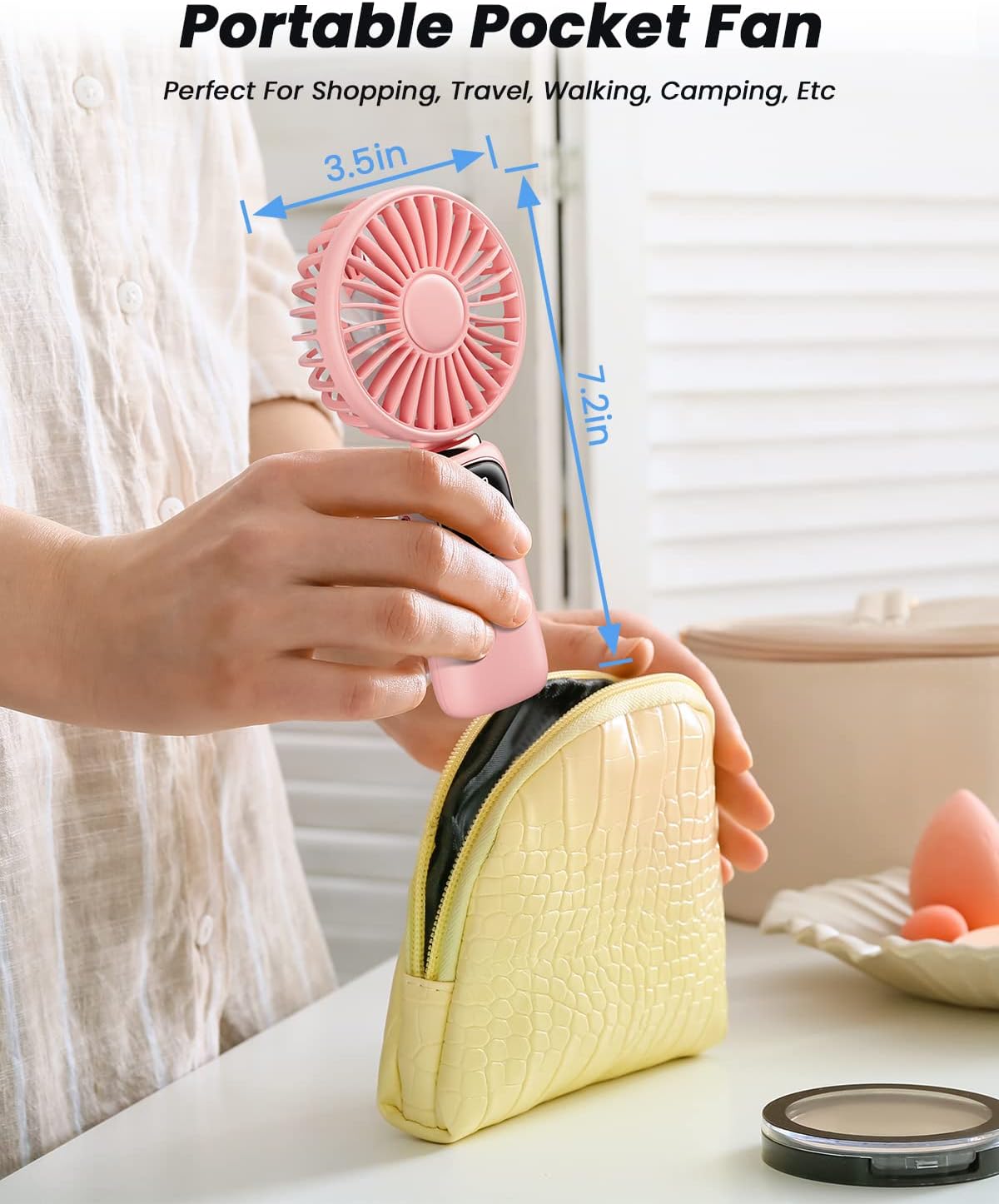 coldSky Portable Handheld Fan, 4000mAh Battery Operated with LED Display, Handheld/Neck/Desk 3 in 1 Personal Small Fan, 90° Foldable Desk Fan with Base, 5 Speed Lash Makeup Fan for Women - Image 8