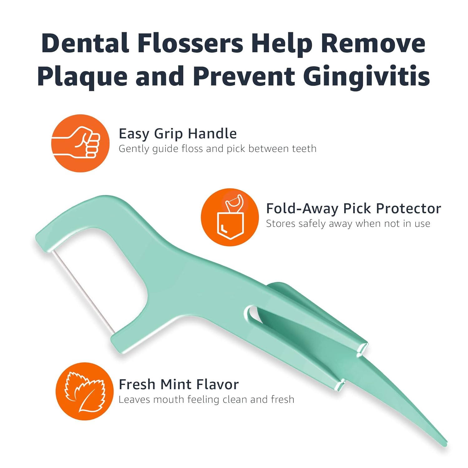 Amazon Basics Mint Dental Flossers, Shred Resistant, Slides Easily Between Teeth, with Fold-Away Pick, 90 Count, 1-Pack (Previously Solimo) - Image 3