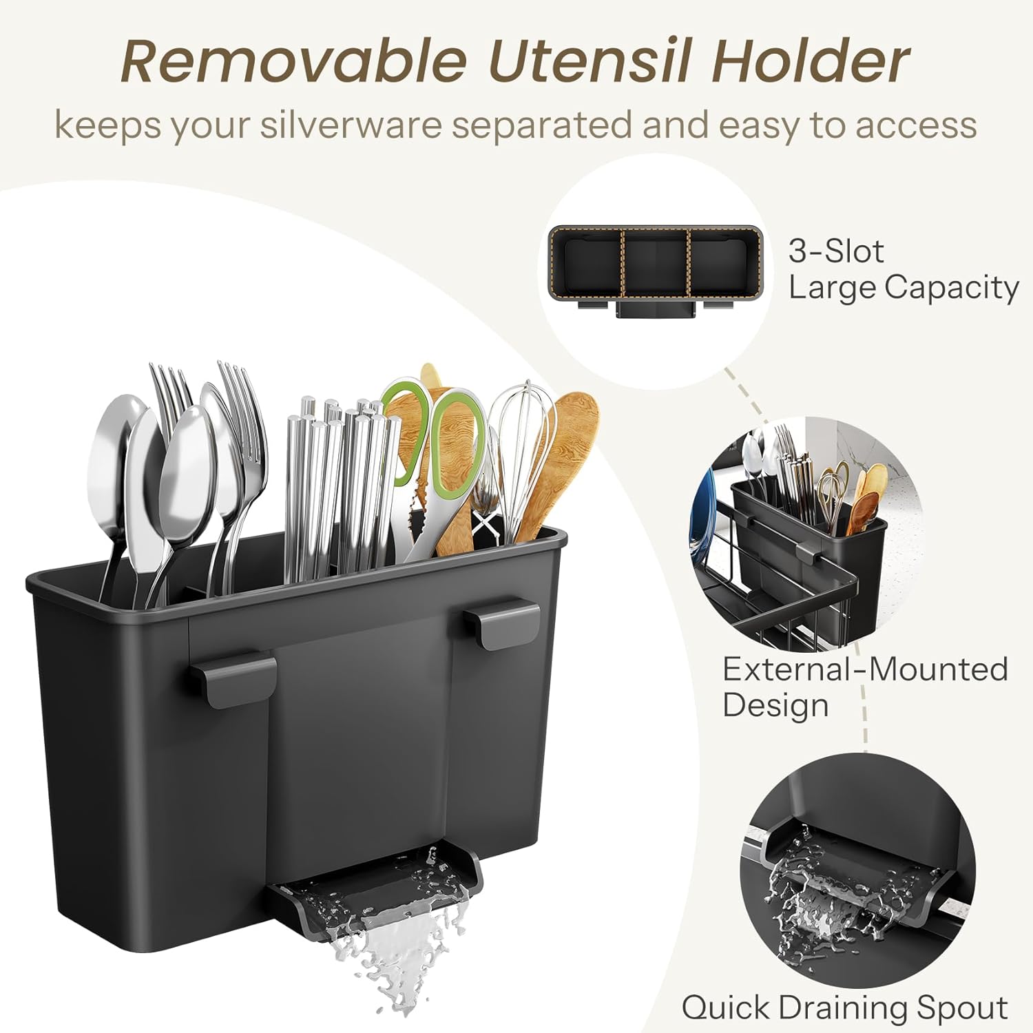 SNTD Dish Drying Rack - Space-Saving Dish Rack for Kitchen Counter, Stainless Steel Dish Drainer with Utensil Holder and Drainboard, 11" W x 15" L (Black) - Image 9