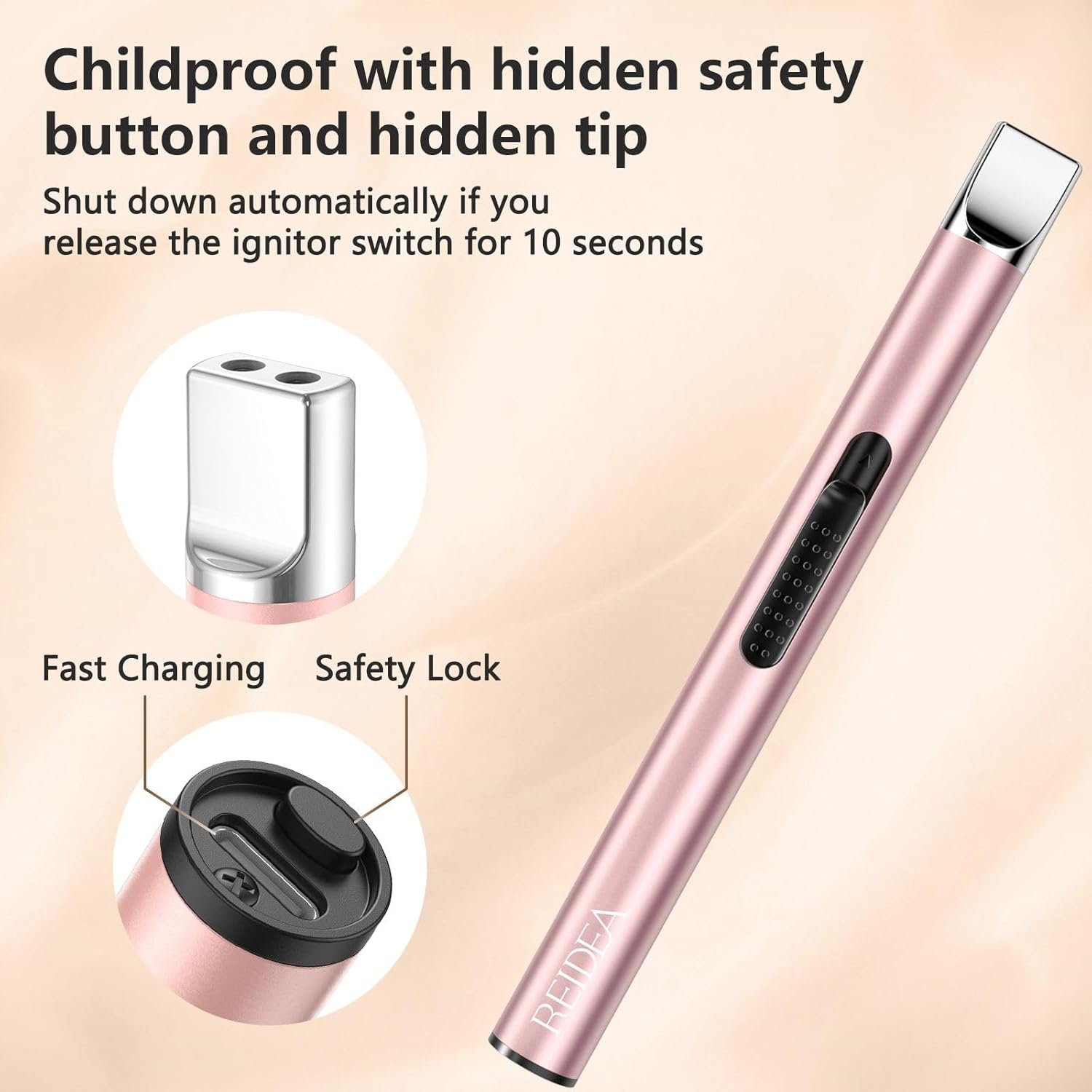 REIDEA Candle Lighter Long USB Rechargeable Arc Windproof Flameless with Safety Switch Buttom for Home Kitchen BBQ Camping Stove - Image 5