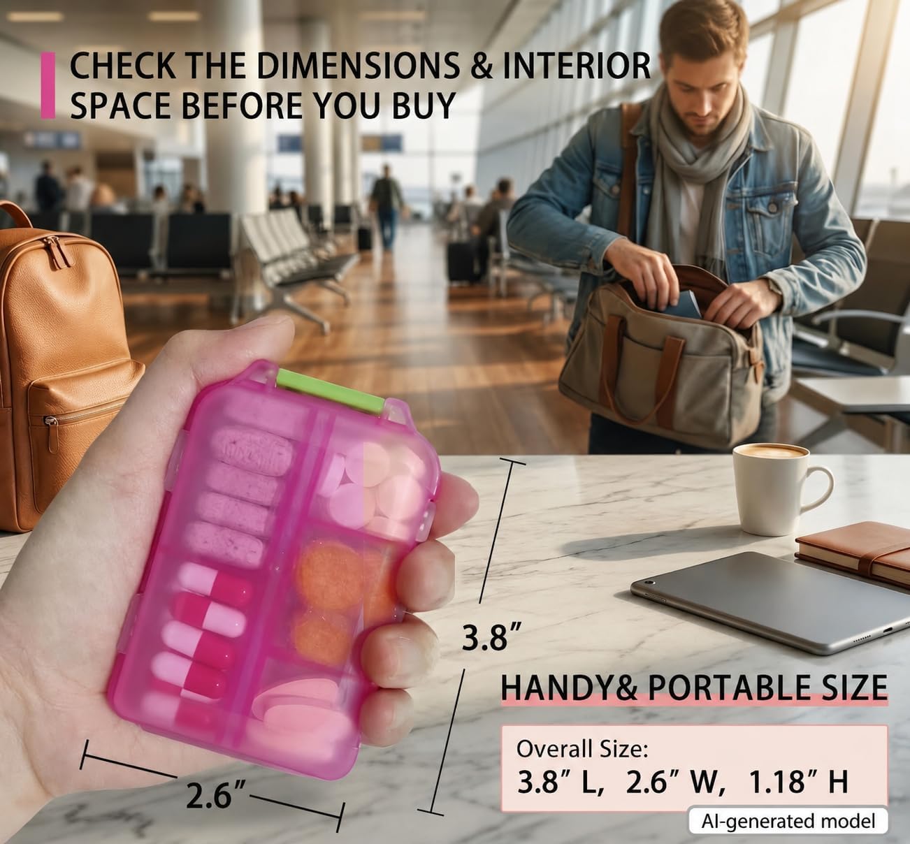 Pill Organizer with Medicine Labels Travel Daily Pill Container Mini Medication Organizer Storage Pill Organizer Travel Essentials Pill Case 7 Day (Pink & 161 Lables) - Image 4