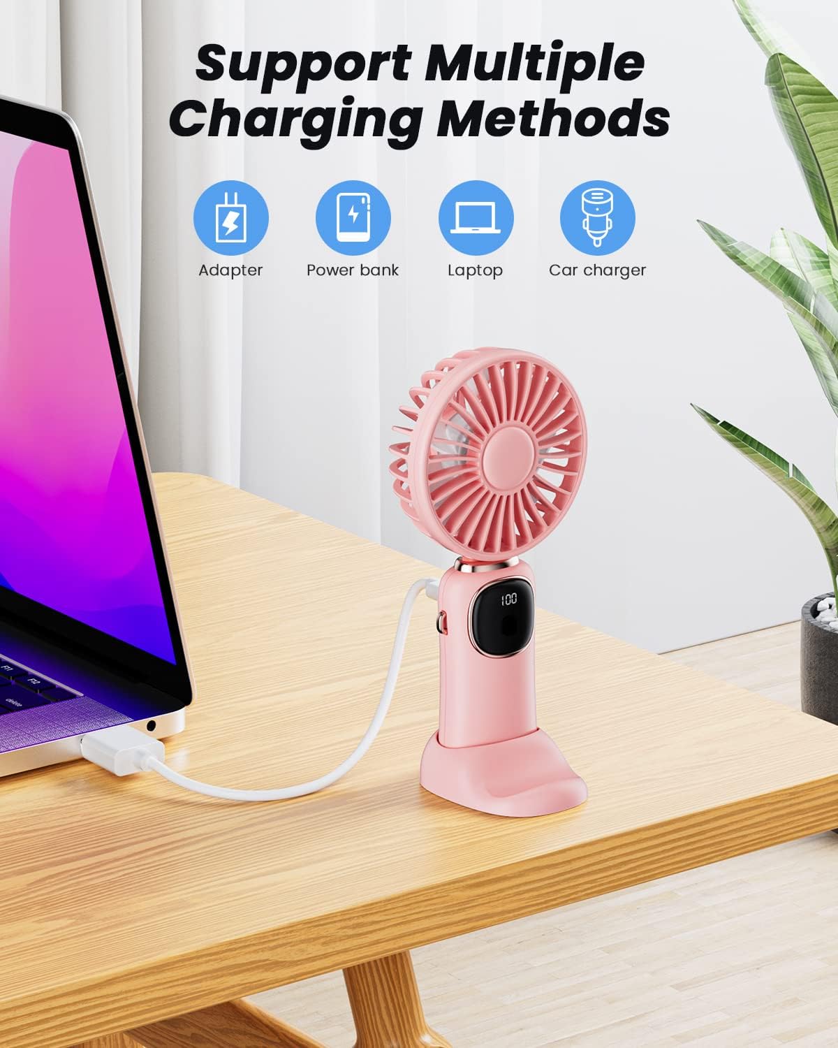 coldSky Portable Handheld Fan, 4000mAh Battery Operated with LED Display, Handheld/Neck/Desk 3 in 1 Personal Small Fan, 90° Foldable Desk Fan with Base, 5 Speed Lash Makeup Fan for Women - Image 9