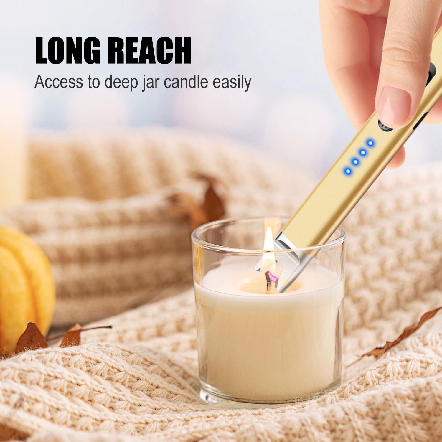 LcFun 2 Pack Candle Lighter USB Rechargeable Electric Plasma Arc Lighters with Safety Lock, Windproof Flameless Lighters Long Stem Matches for Candle, Grill, BBQ, Camping, Gas Stoves (Black, Gold) - Image 3