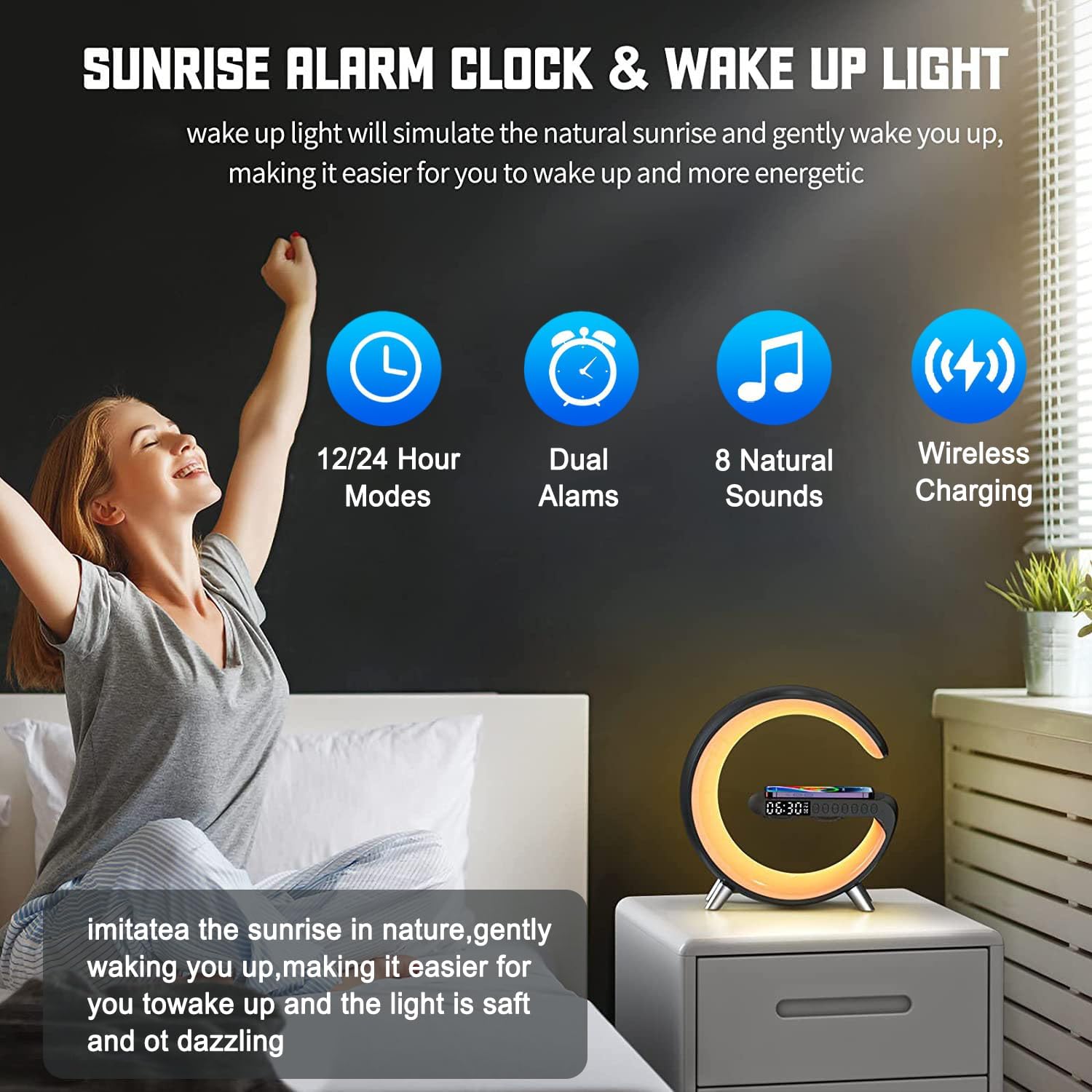 4 In 1 Smart LED Table Lamp, Alarm Clock, Wireless Charger, Night Light, Bluetooth Speaker with App Control, Bedside Lamp for Bedroom, Office, Home Decor, Family, Girls Boys Birthday Festival Gifts - Image 4