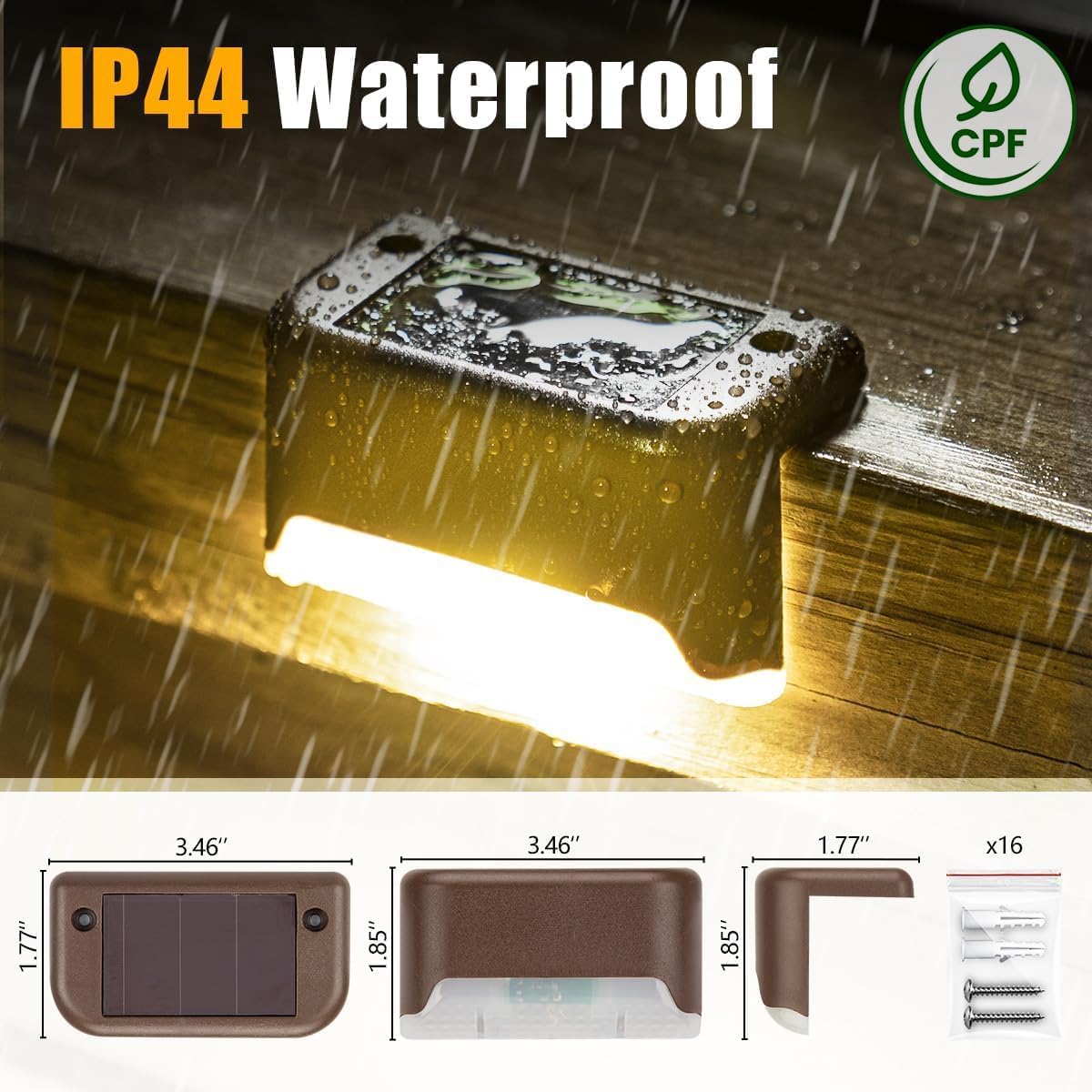 SOLPEX Solar Deck Lights Outdoor 16 Pack, Solar Step Lights Waterproof Led Solar lights for Outdoor Stairs, Step , Fence, Yard, Patio, and Pathway(Warm White) - Image 8