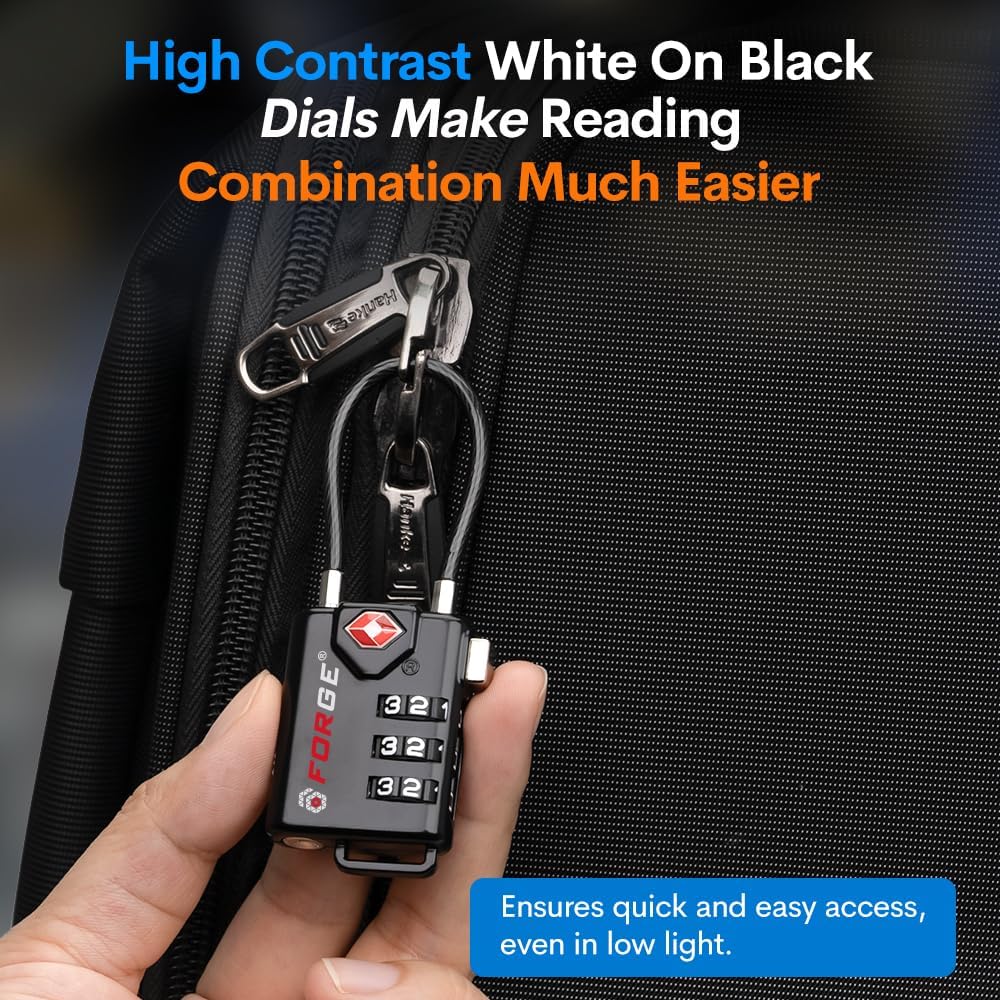 TSA Approved Cable Luggage Locks, Re-settable Combination with Alloy Body - Image 5