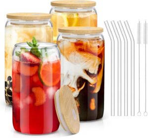sungwoo 4PCS Glass Cups with Bamboo...
