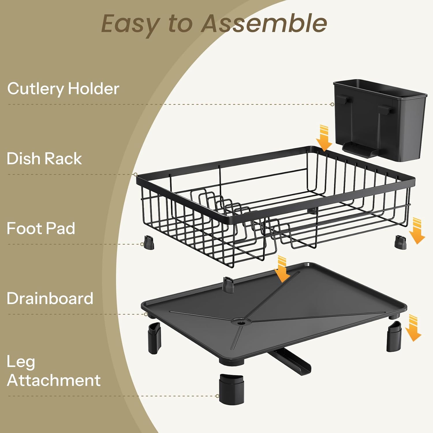 SNTD Dish Drying Rack - Space-Saving Dish Rack for Kitchen Counter, Stainless Steel Dish Drainer with Utensil Holder and Drainboard, 11" W x 15" L (Black) - Image 8