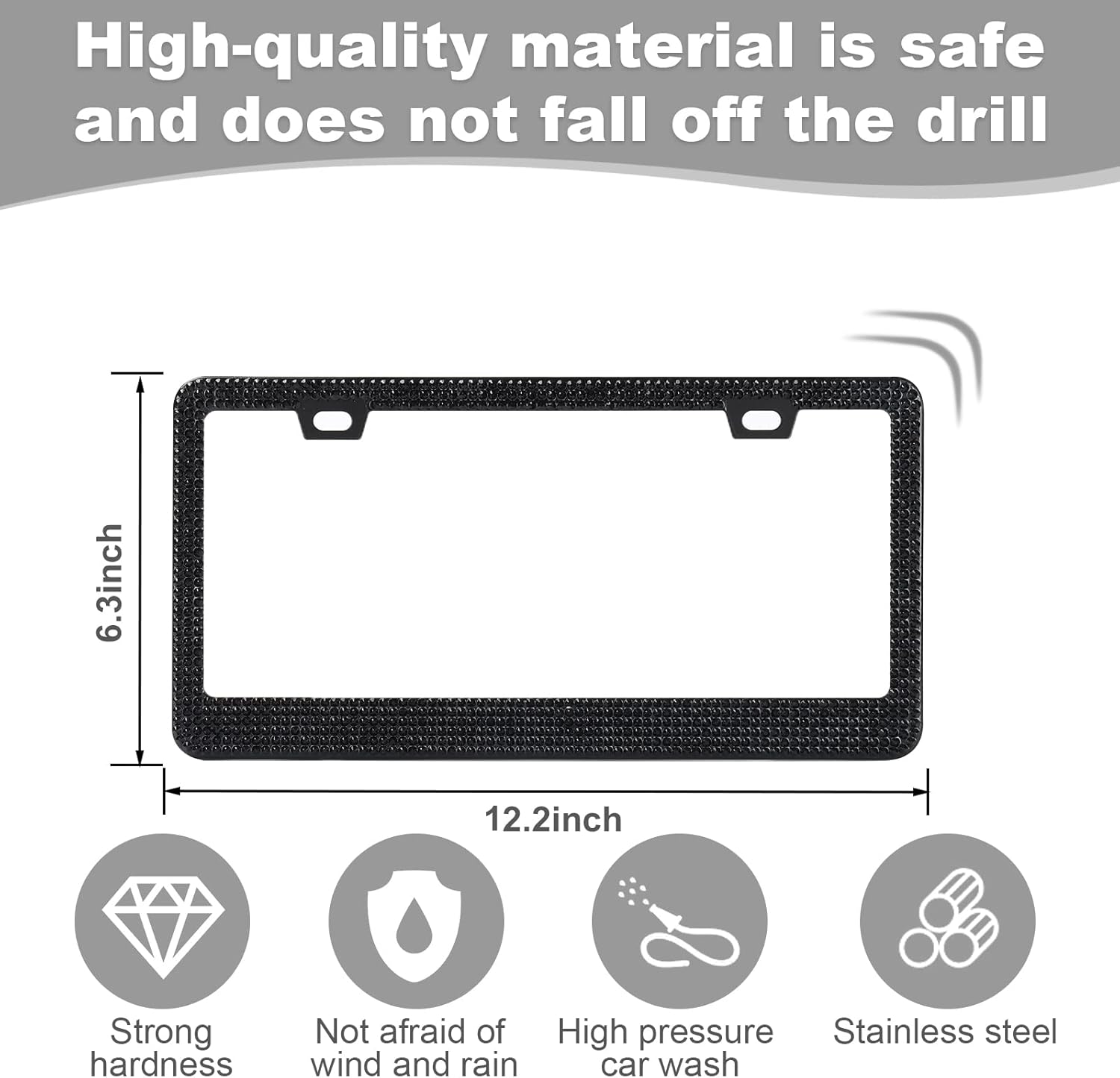 QUANQIUFEI 2 Pack Bling License Plate Frames for Women, Sparkly Rhinestone Diamond Car Accessories with Glitter Crystal Caps (Black) - Image 4