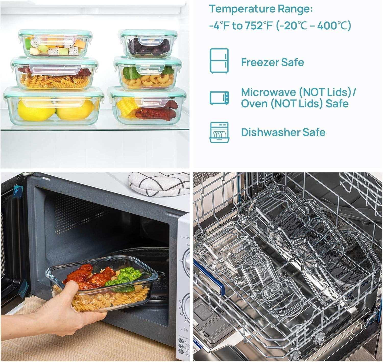 Vtopmart 8 Pack Glass Food Storage Containers with Airtight Lids, Glass Meal Prep Containers, Lunch Office Meal for Microwave, Oven, Freezer and Dishwasher, BPA Free - Image 4
