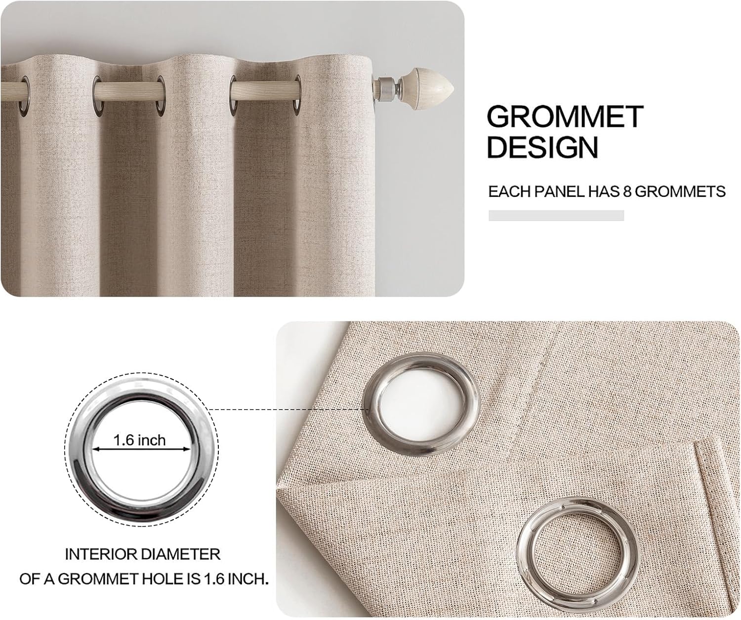 MIULEE 100% Blackout Linen Textured Curtains for Bedroom Solid Thermal Insulated Natural Beige Grommet Room Darkening Curtains & Drapes Luxury Decor for Living Room Nursery 52 x 84 Inch (2 Panels) - Image 4