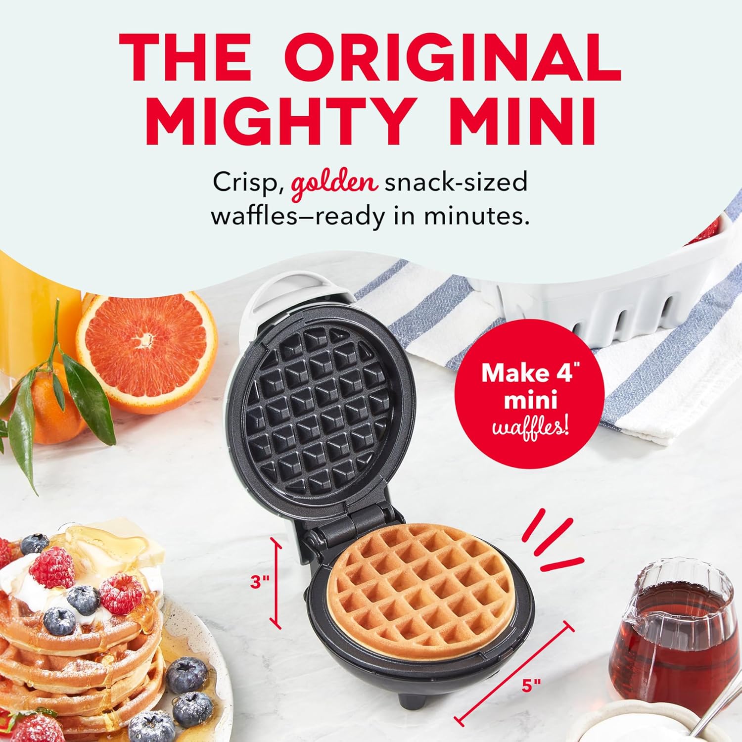 Dash Mini Waffle Maker- Compact Electric Iron for Creative Homemade Treats - PTFE nonstick surface - Easy-to-Clean - Perfect for Kids & Families - White - Image 2