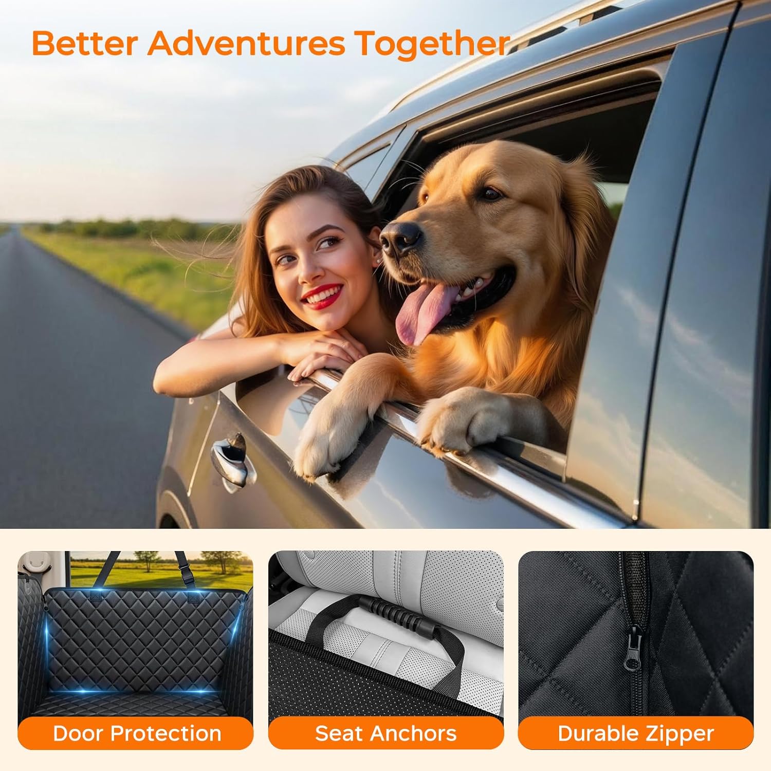 URPOWER Dog Car Seat Cover for Pets 100% Waterproof Seat Cover Hammock 600D Heavy Duty Scratch Proof Nonslip Durable Soft Back Seat Covers for Cars and SUVs - Image 7