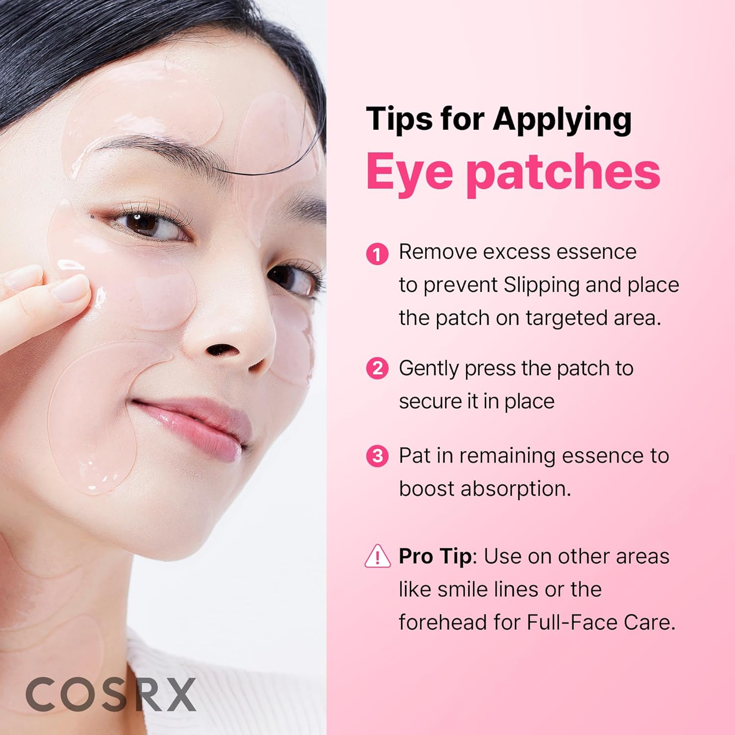 COSRX Pink Peptides Collagen Hydrogel Eye Patch for Puffy Eyes, Cooling & Firming Under Eye Patches with 4-Peptide & Caffeine (60), Depuffing Gel Eye Mask, Korean Skin Care - Image 4