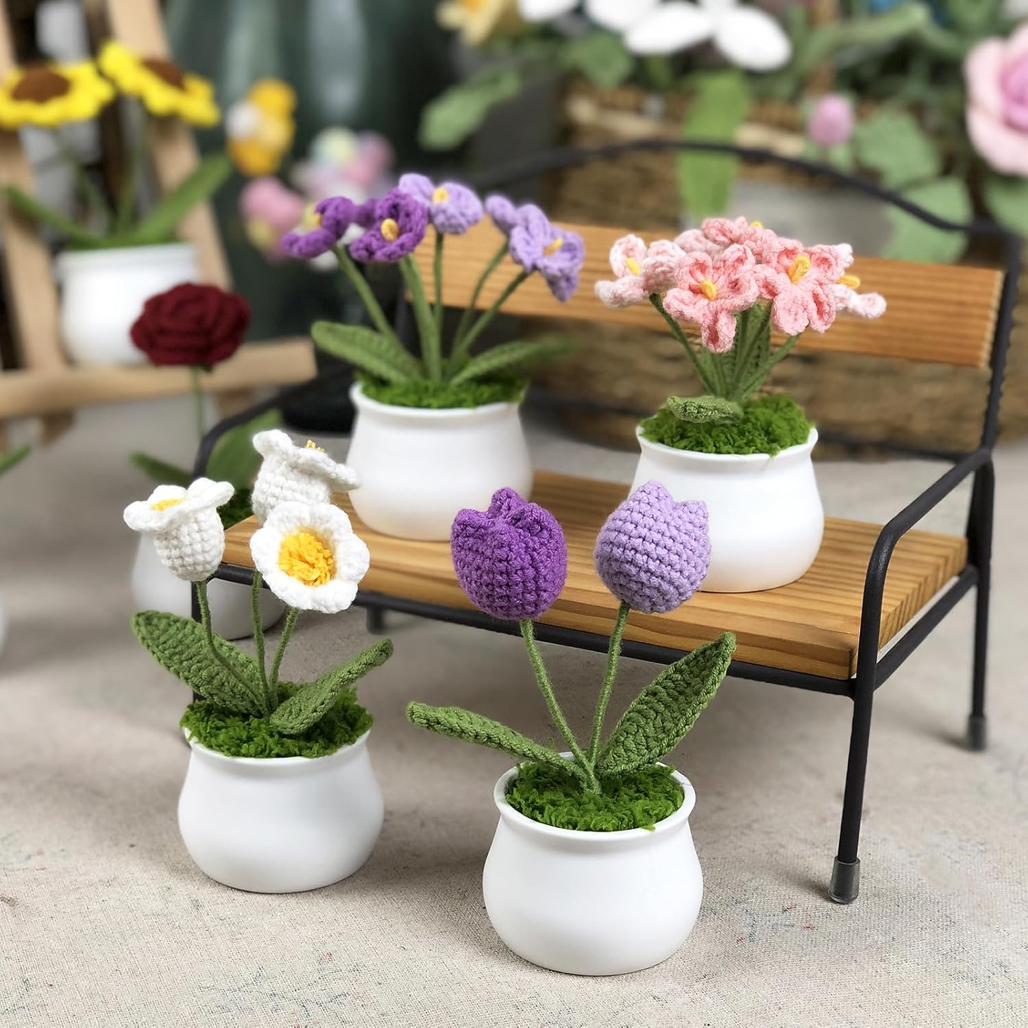 Joekaran Crochet Flowers Cute Flower for Her, Graduation Birthday Gifts for Women and Teacher, Mother, Coworkers, Valentines, Christmas, Desk Decor,Home Office Decoration(Pink Gradient Myosotis) - Image 7