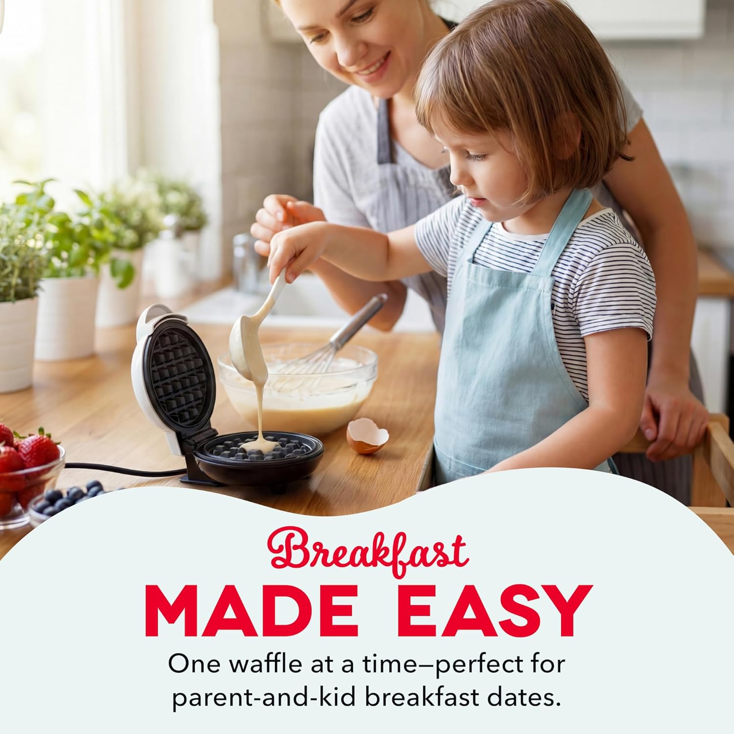 Dash Mini Waffle Maker- Compact Electric Iron for Creative Homemade Treats - PTFE nonstick surface - Easy-to-Clean - Perfect for Kids & Families - White - Image 3