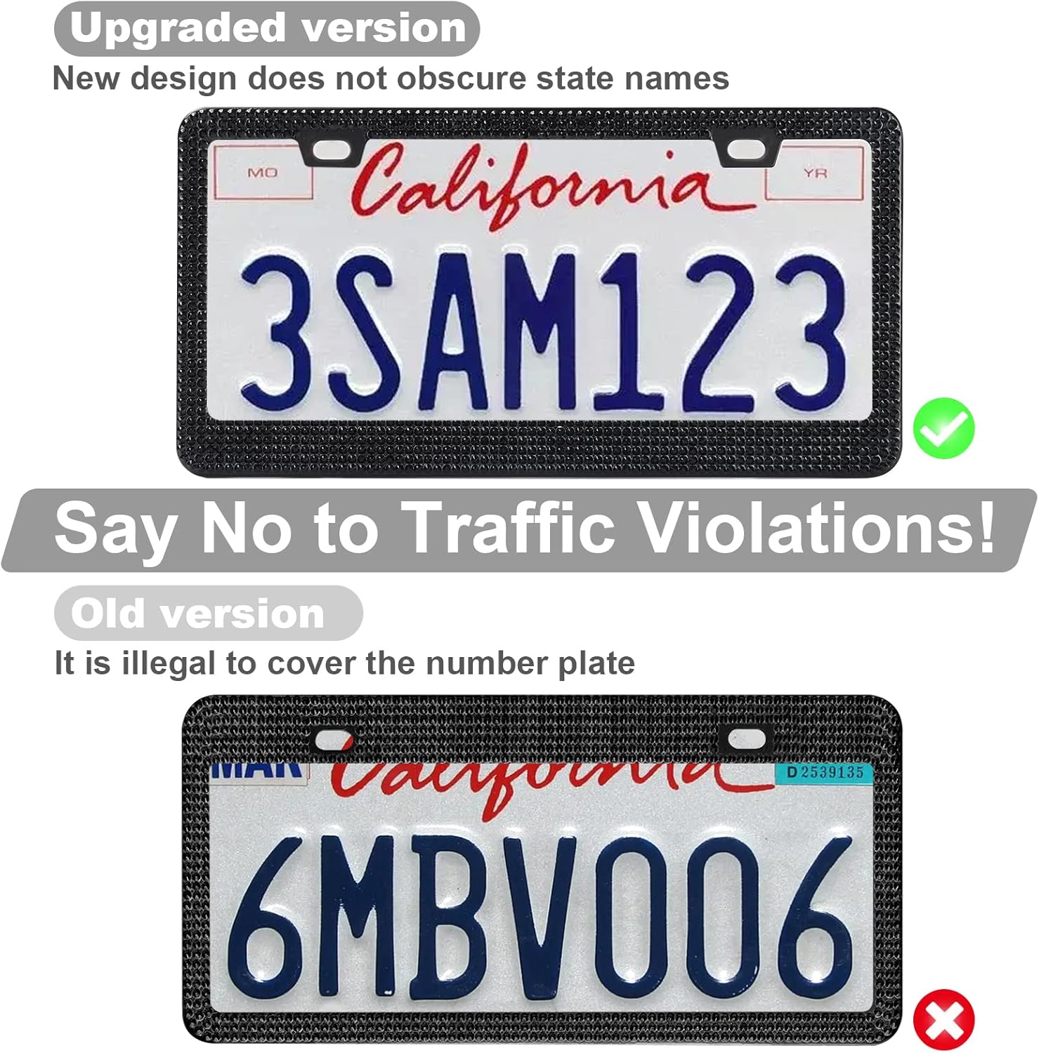 QUANQIUFEI 2 Pack Bling License Plate Frames for Women, Sparkly Rhinestone Diamond Car Accessories with Glitter Crystal Caps (Black) - Image 2