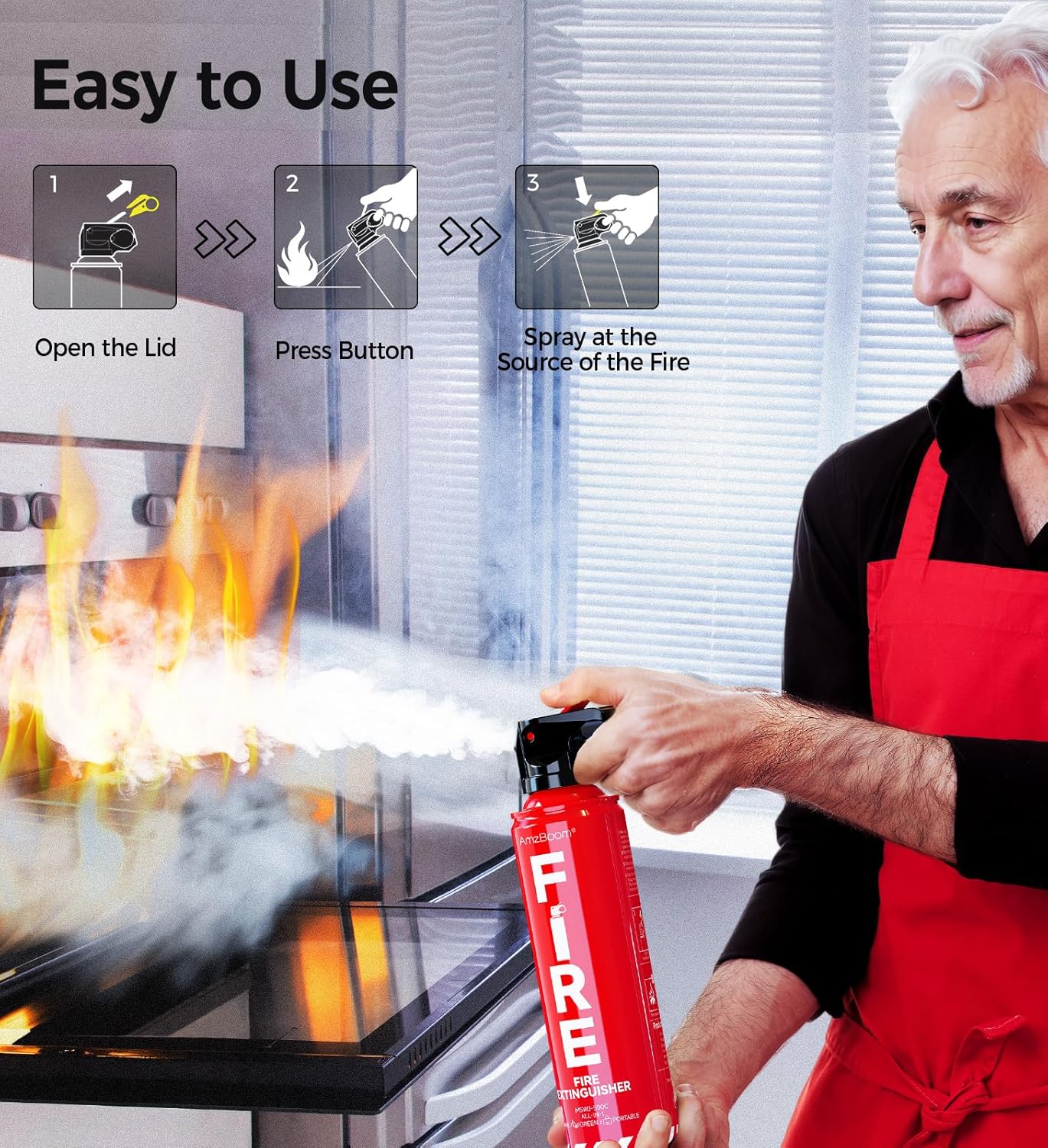 AmzBoom 2-Pack Fire Extinguisher for Home, Kitchen, Car, and Grill with Mounting Bracket– Extinguishing Spray, Compact A, B, C, K – Eco-Friendly, Prevents Reignition. - Image 3