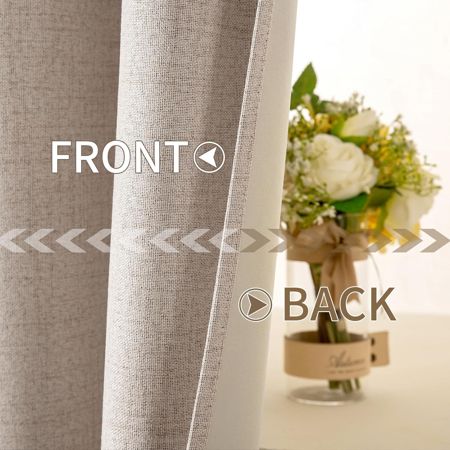 MIULEE 100% Blackout Linen Textured Curtains for Bedroom Solid Thermal Insulated Natural Beige Grommet Room Darkening Curtains & Drapes Luxury Decor for Living Room Nursery 52 x 84 Inch (2 Panels) - Image 6
