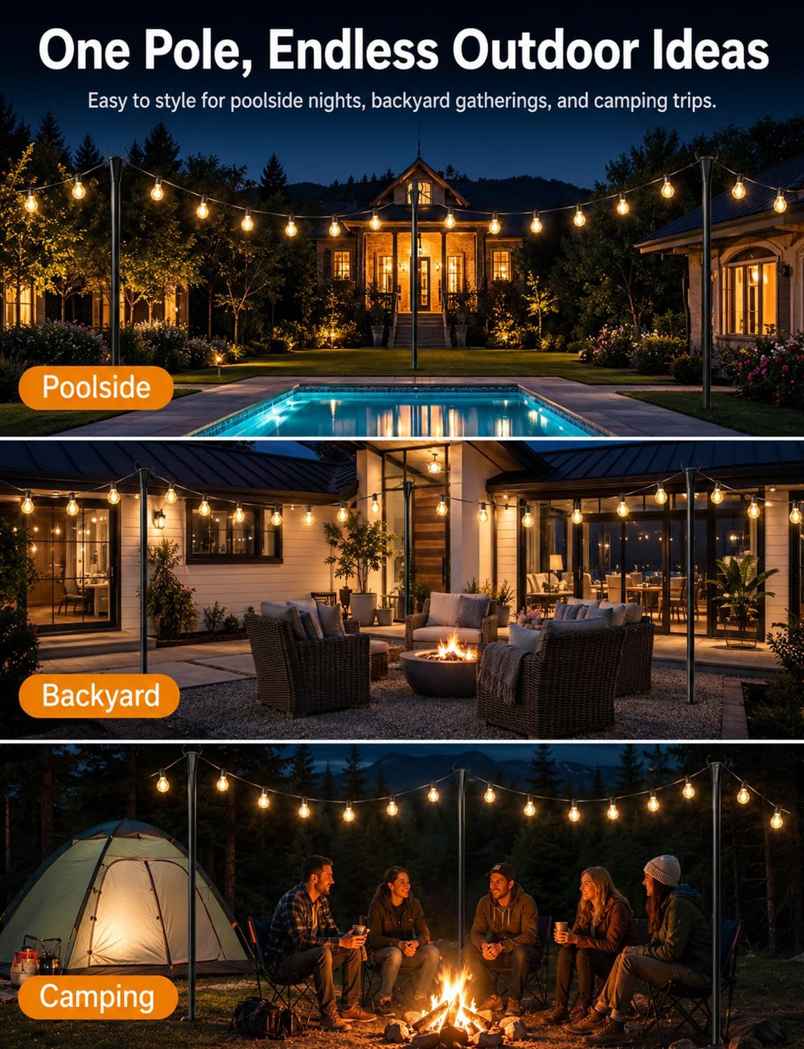 4 Pack String Light Poles for Outside, Thickened Metal Christmas Lights Hanger Pole Outdoor with Fork, Lighting Hanging Post Accessories for Patio Decor Garden Backyard Yard Outside Decorations - Image 2