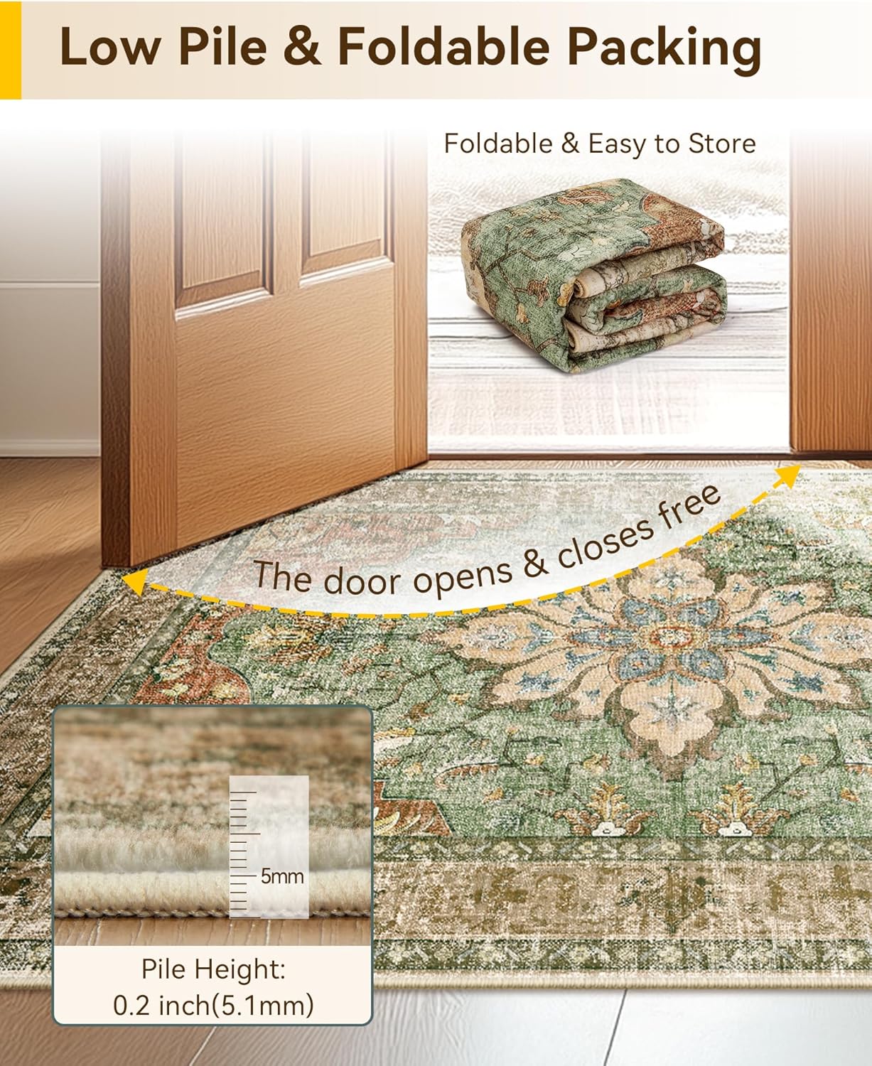 RELEANY Area Rugs 5'x7' Washable Non-Slip, Floral Vintage Distress Medallion Carpet for Living Room Bedroom Dining Room, Terracotta Burnt Orange Green - Image 7
