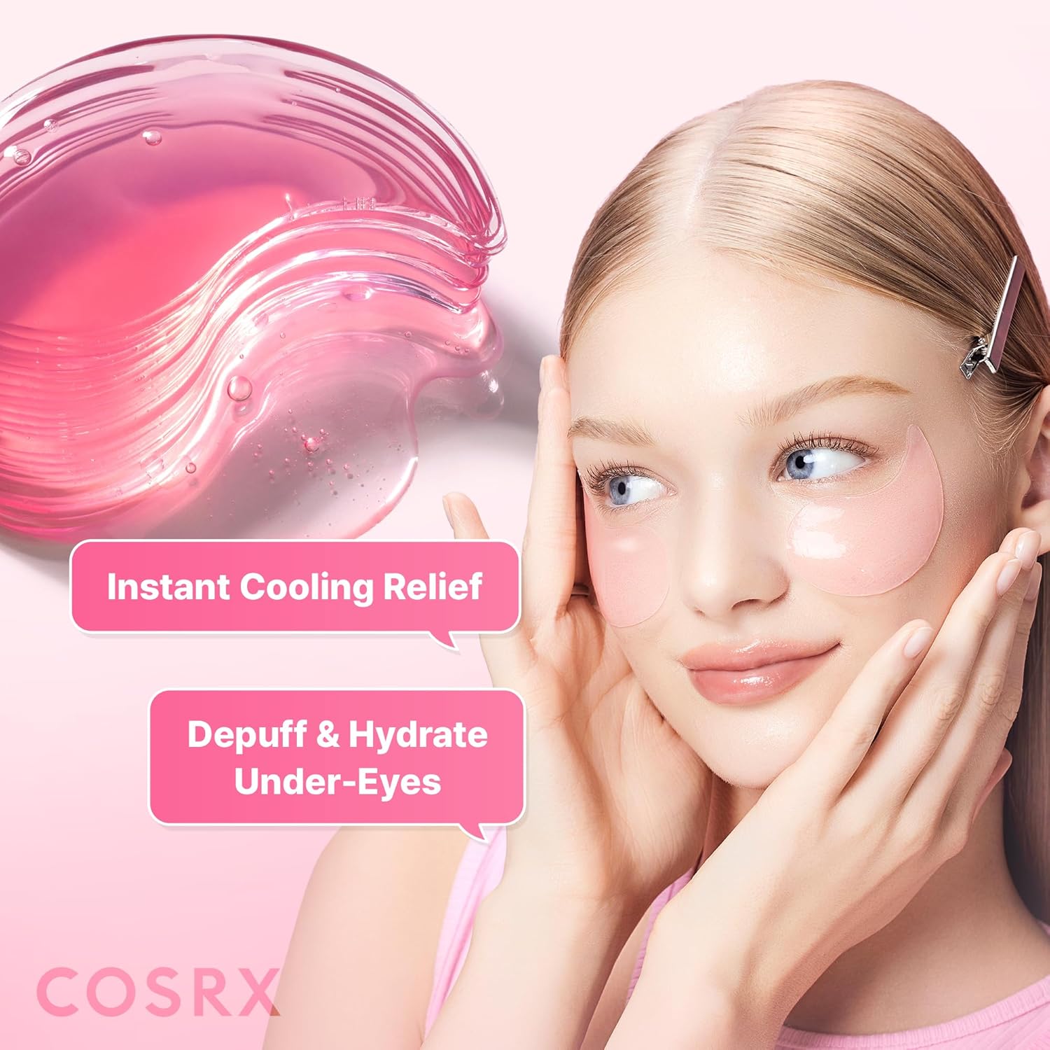 COSRX Pink Peptides Collagen Hydrogel Eye Patch for Puffy Eyes, Cooling & Firming Under Eye Patches with 4-Peptide & Caffeine (60), Depuffing Gel Eye Mask, Korean Skin Care - Image 3