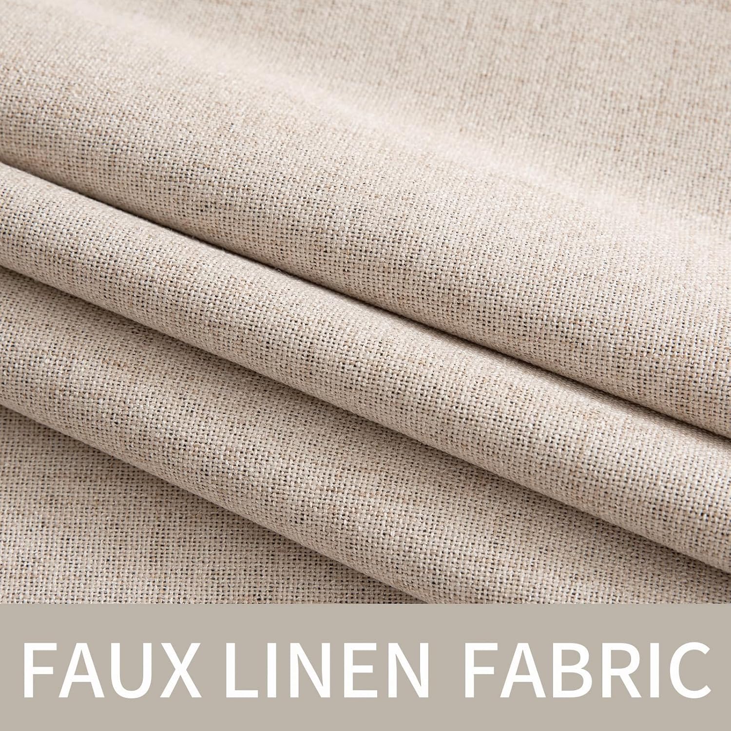 MIULEE 100% Blackout Linen Textured Curtains for Bedroom Solid Thermal Insulated Natural Beige Grommet Room Darkening Curtains & Drapes Luxury Decor for Living Room Nursery 52 x 84 Inch (2 Panels) - Image 5