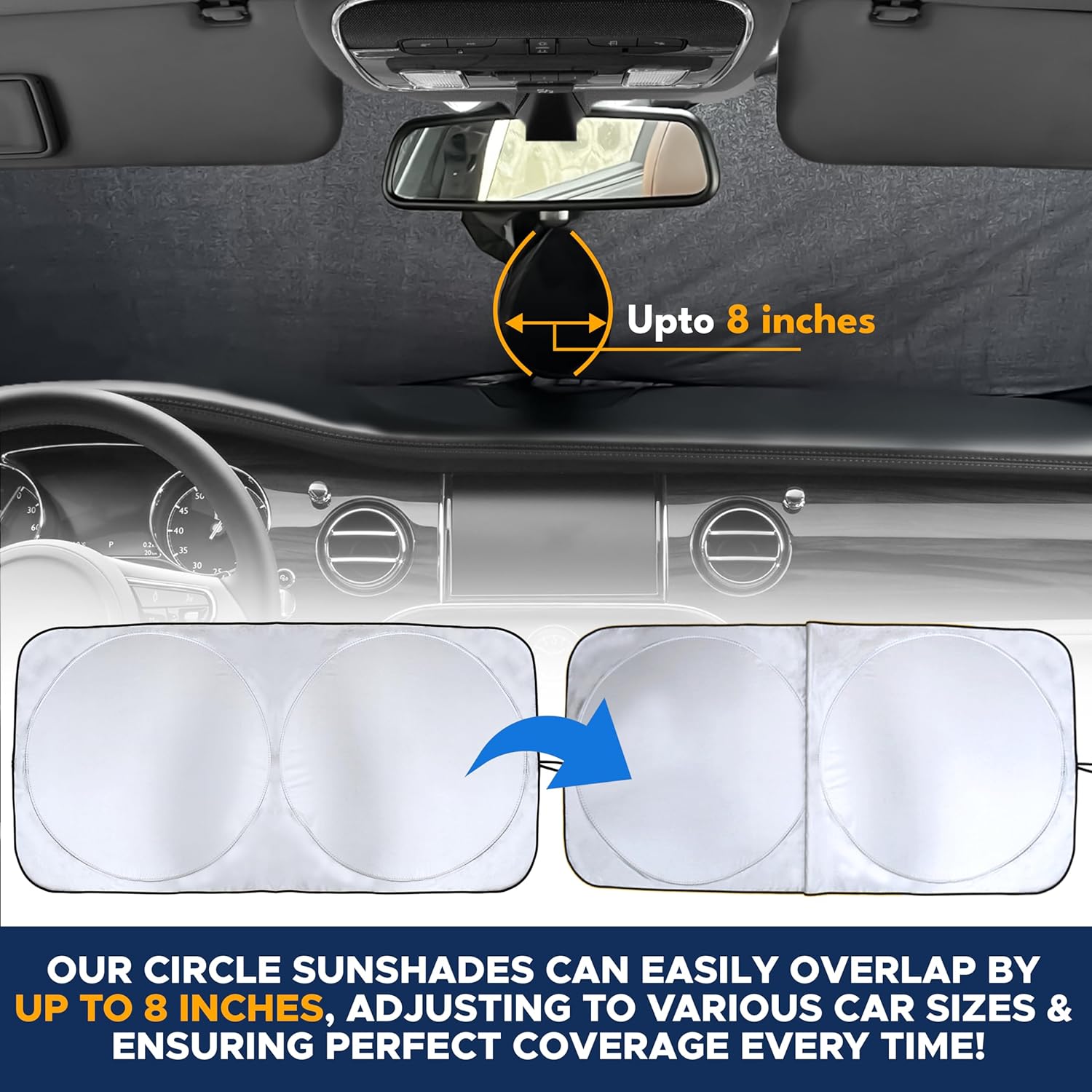 EcoNour Car Windshield Sunshade | Blocks 99% Heat & Keeps Interior Cool | Universal Fits Cars, SUVs, Trucks | Automotive Sun Screen, Visor & Car Accessories for Summer | Medium (64x32 Inches) - Image 5