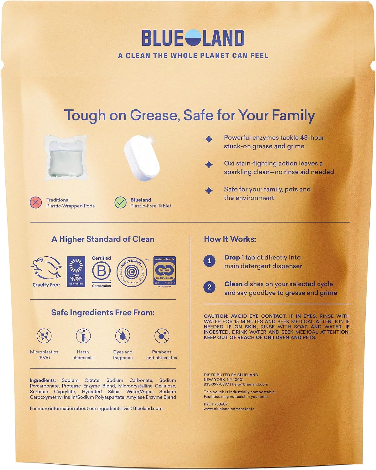 BLUELAND 100% Plastic-Free Dishwasher Detergent Tablets, 120 Count, Free & Clear, Eco-Friendly Dishwashing Pods, Cuts Grease & Stuck on Food, Rinses Clean for Streak-Free Shine - Image 2