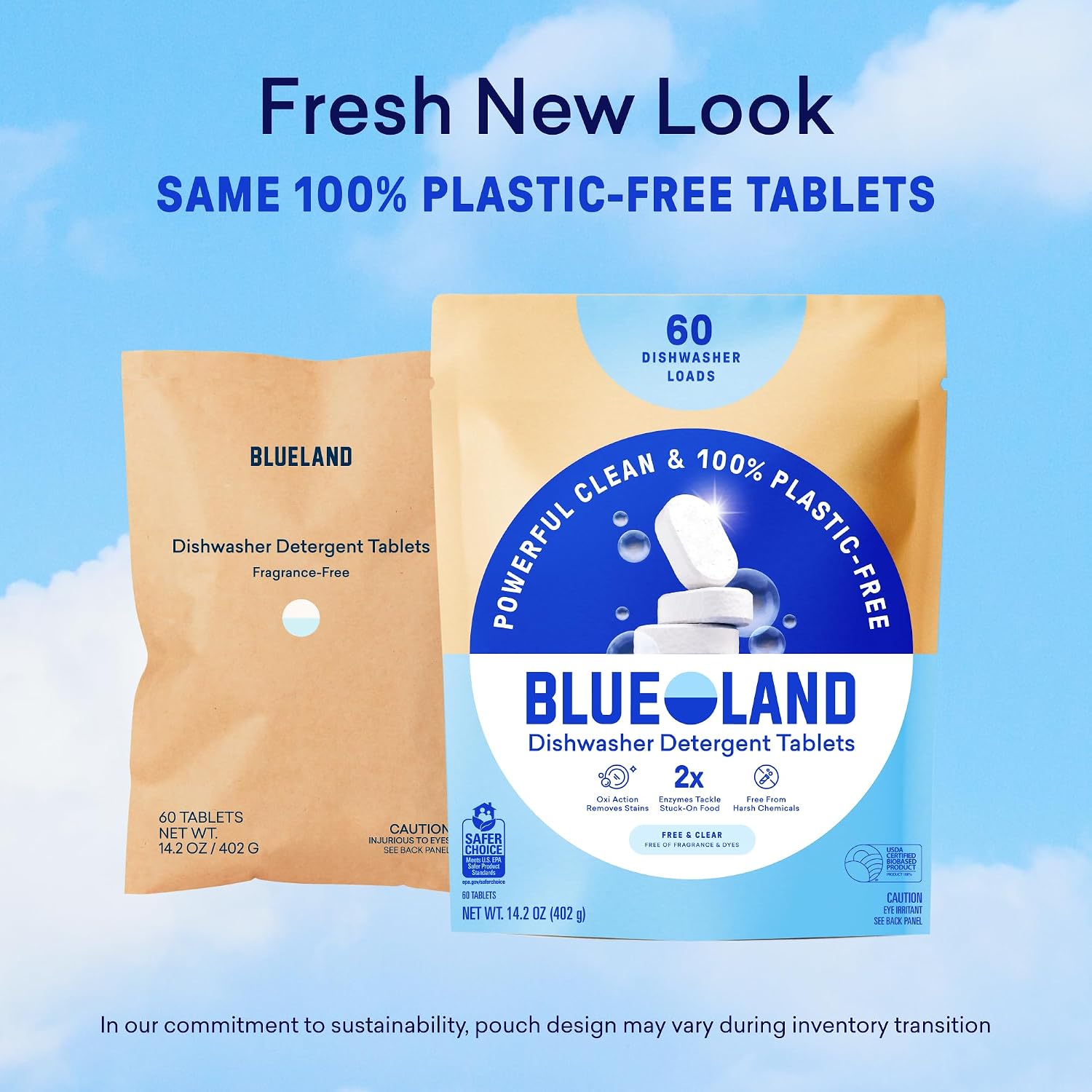 BLUELAND 100% Plastic-Free Dishwasher Detergent Tablets, 120 Count, Free & Clear, Eco-Friendly Dishwashing Pods, Cuts Grease & Stuck on Food, Rinses Clean for Streak-Free Shine - Image 10