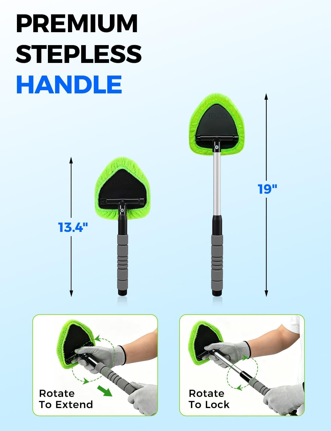 XINDELL Interior Windshield Cleaner Tool – Car Interior Window Cleaning Kit with Extendable Handle & 4 Microfiber Pads, Auto Wiper Inside Compact Windshield Brush for Car & Home Windows - Image 3
