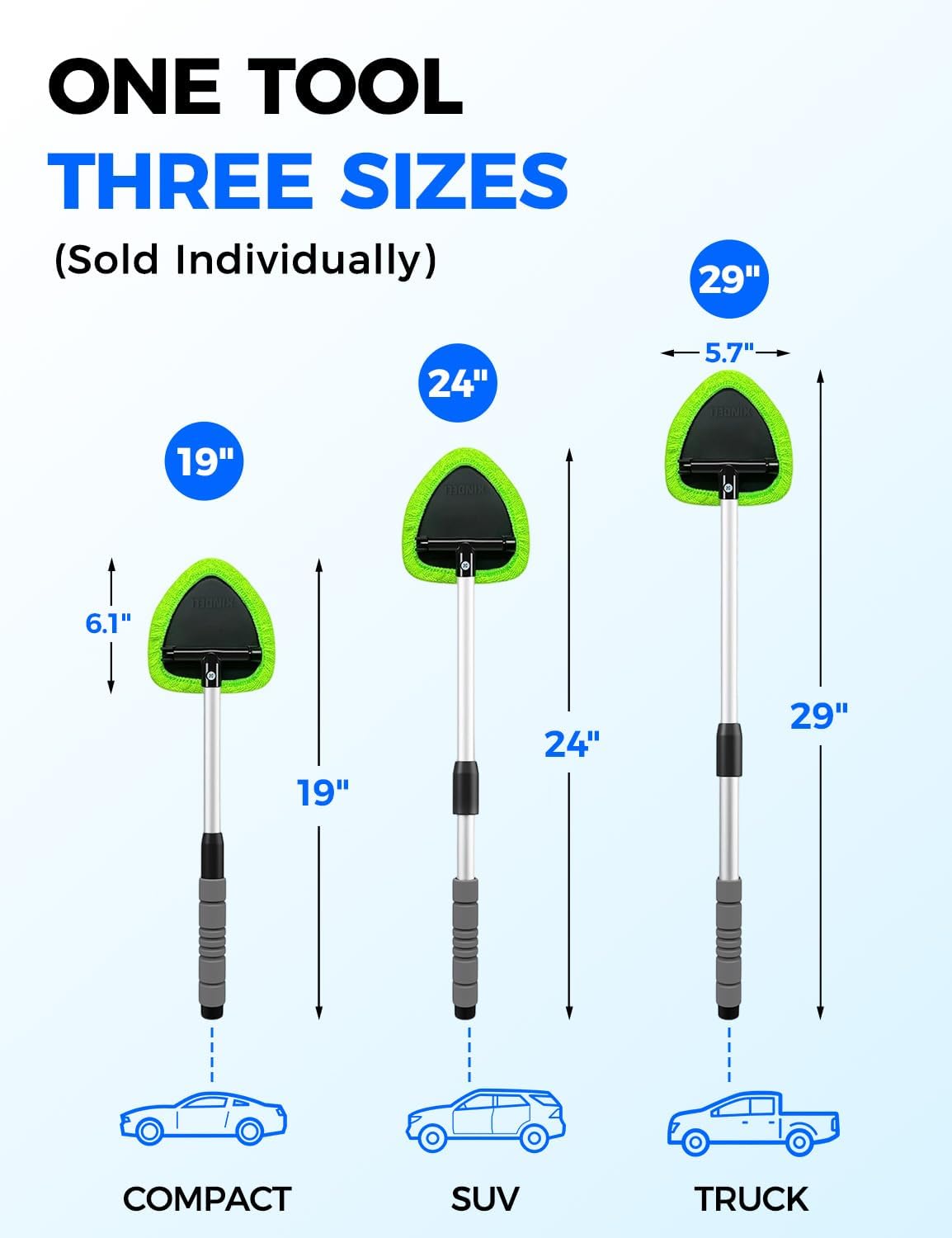 XINDELL Interior Windshield Cleaner Tool – Car Interior Window Cleaning Kit with Extendable Handle & 4 Microfiber Pads, Auto Wiper Inside Compact Windshield Brush for Car & Home Windows - Image 6