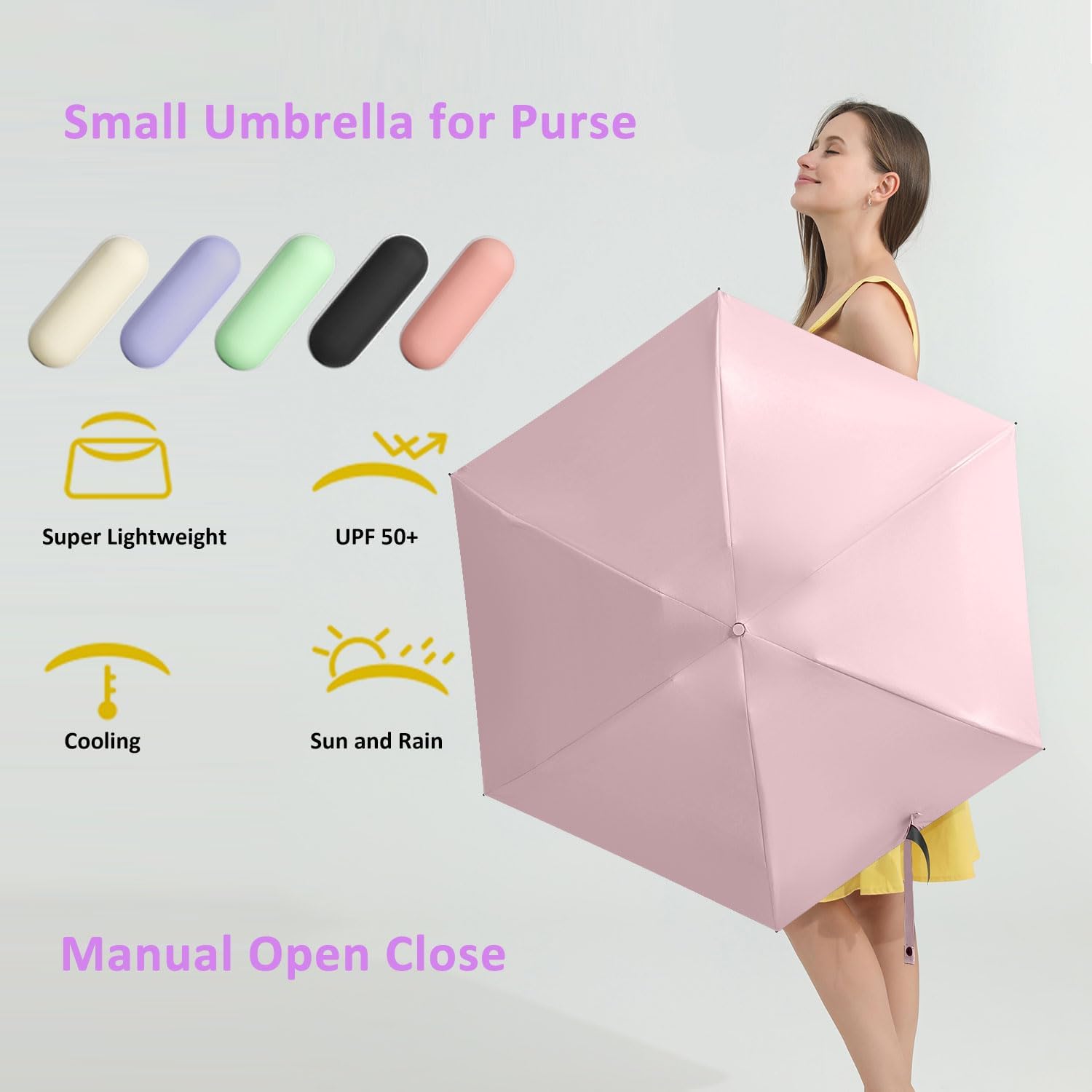 BAODINI Travel Essentials Mini Umbrella for Purse With Case Small Compact UV Sun Protection Lightweight Tiny Pocket Manual Open Close Umbrella for Women Kids and Men Fits Purse Backpack - Image 8