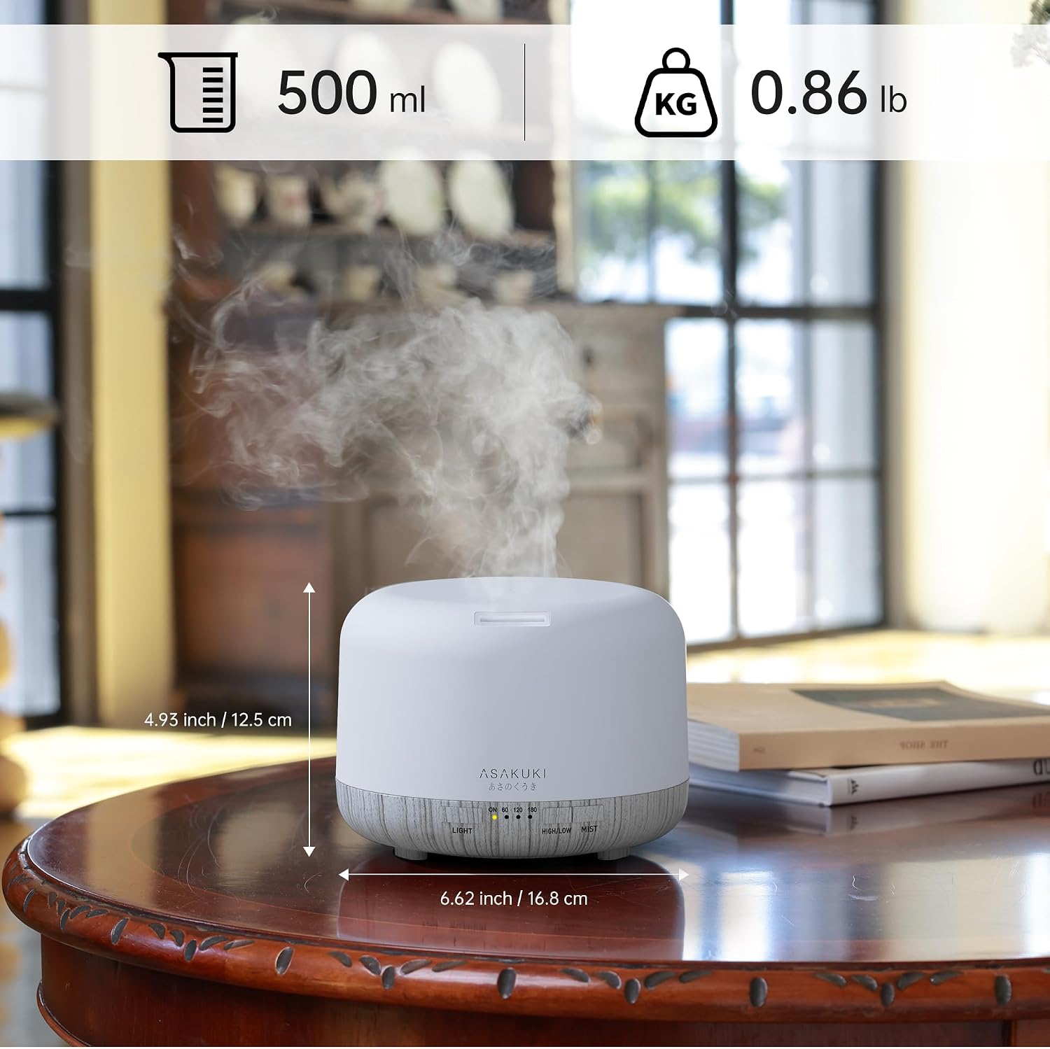ASAKUKI Essential Oil Diffuser for Home, 500ML Aromatherapy Humidifier | with Remote Control, 7 Color LED Lights, Quiet Cool Mist Diffuser for Bedroom, Living Room, Office (White) - Image 7