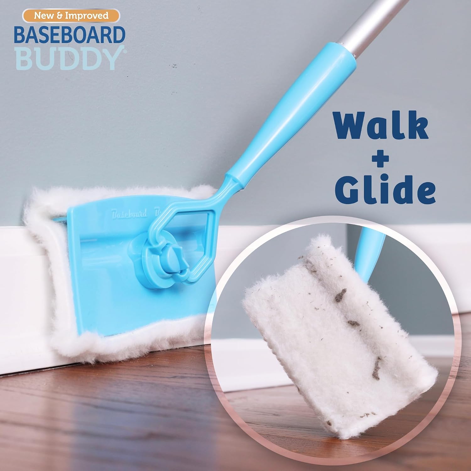 Baseboard Buddy | Lightweight Home Cleaning Essential, Perfect for Baseboards, Moldings & Walls, Glide & Wipe Trapping & Locking Dirt & Dust | As Seen on TV, (1 Baseboard Buddy & 3 Reusable Pads) - Image 6