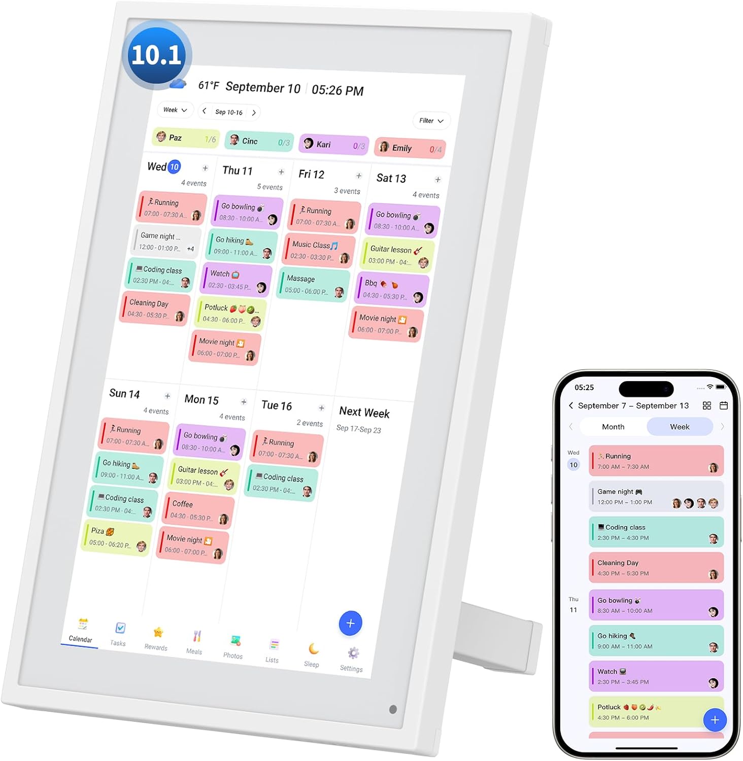 10.1" Digital Calendar, Full HD Smart Display for Family Organizer | Touchscreen Chore Chart, Wall/Desk Mount, Meal & To-Do Lists, Photo Frame, Ideal Gift for Mom & Women