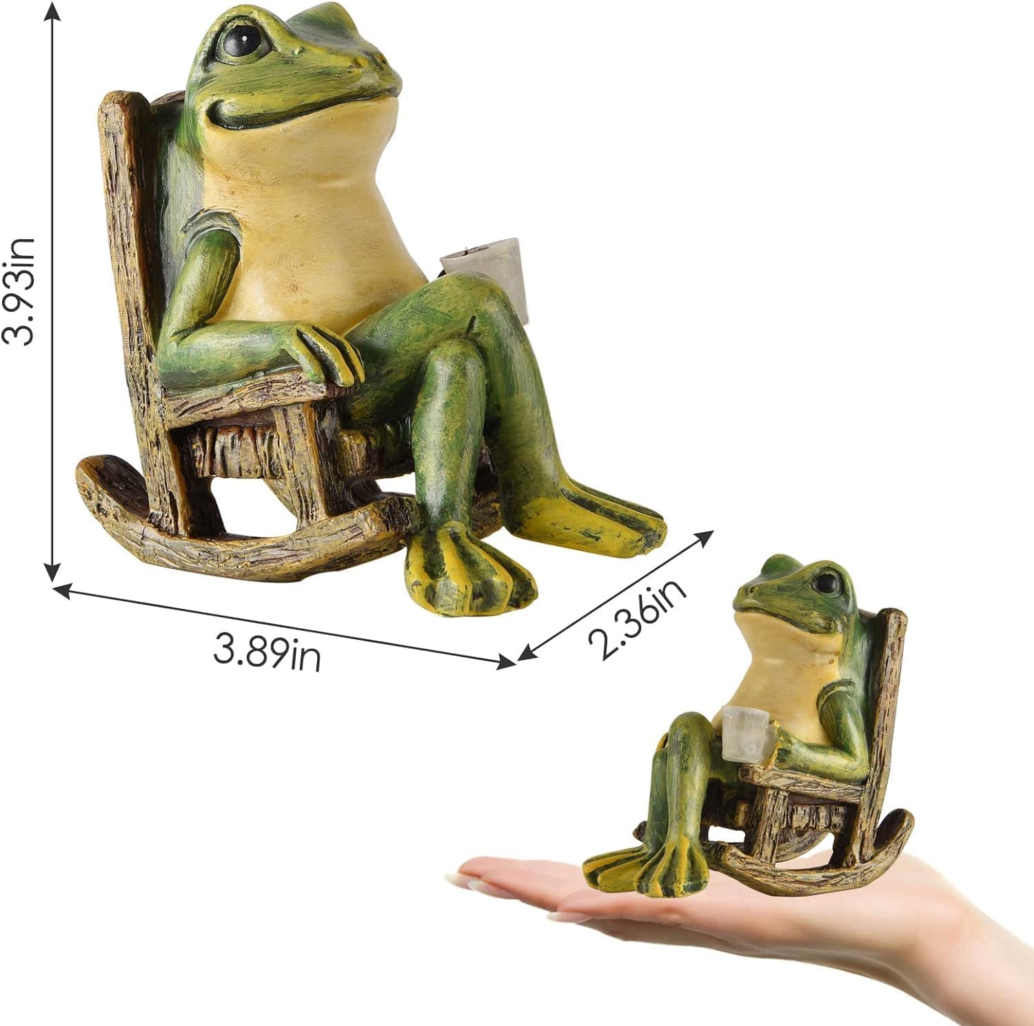 FOXMIS Miniature Frog Garden Statue Mom Dad Gifts Home Decorations Fairy Garden Accessories Outdoor Lights Solar Garden Frog Decor Art Housewarming Gift for Patio,Yard,Lawn Ornament,3.89"x2.36"x3.93 - Image 2