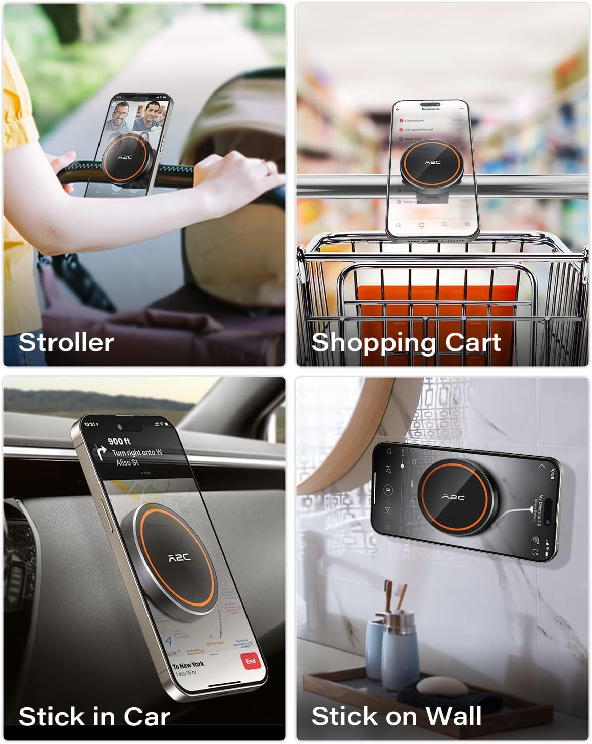 A2C Gym Fitness Phone Mount for MagSafe - 17 N54 Strong Magnets Stable and Secure Phone Mount with Adjustable Strap, 3-in-1 Mount for Gym, Stroller, Golf Push Cart, Treadmill, Peloton Exercise Bikes - Image 4