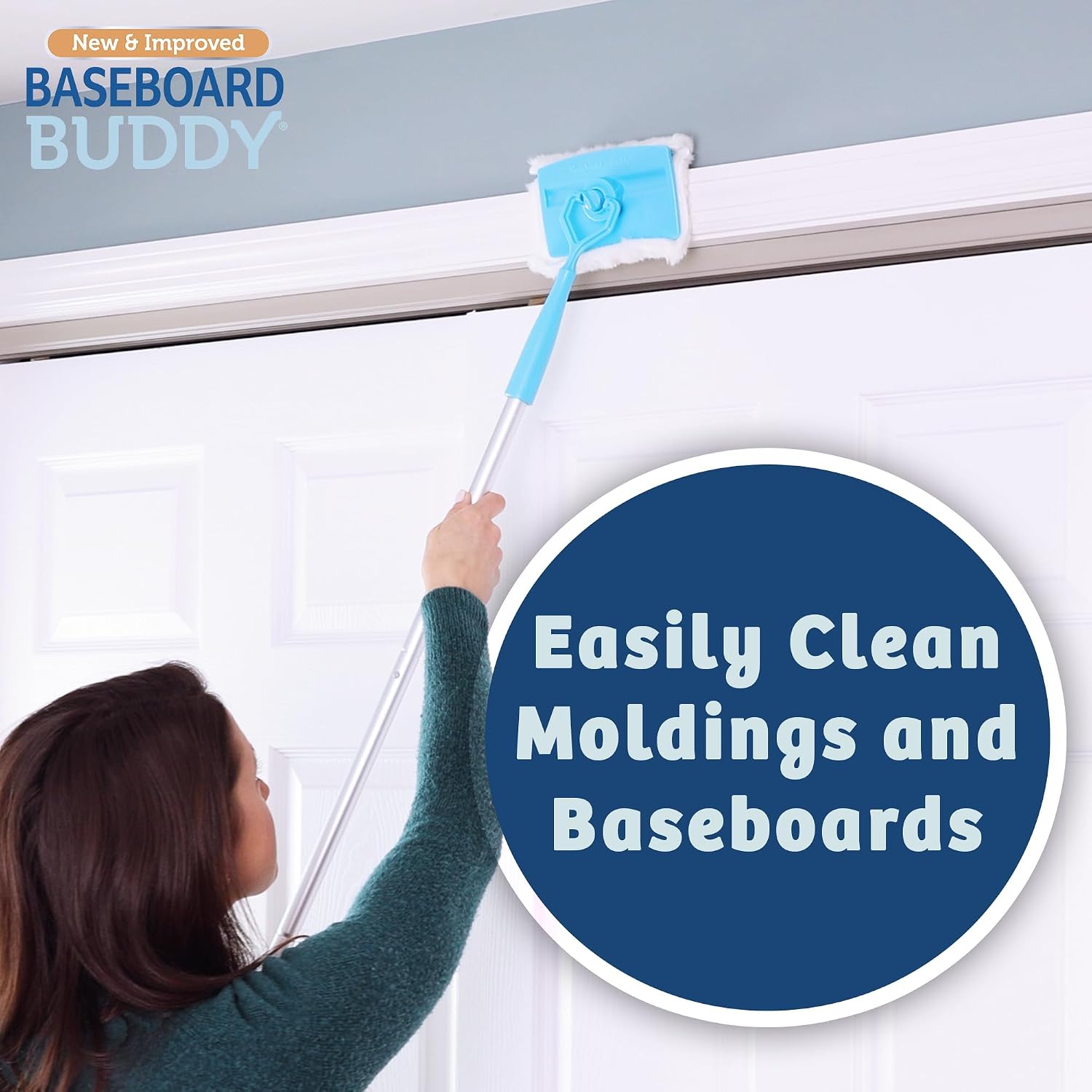 Baseboard Buddy | Lightweight Home Cleaning Essential, Perfect for Baseboards, Moldings & Walls, Glide & Wipe Trapping & Locking Dirt & Dust | As Seen on TV, (1 Baseboard Buddy & 3 Reusable Pads) - Image 5