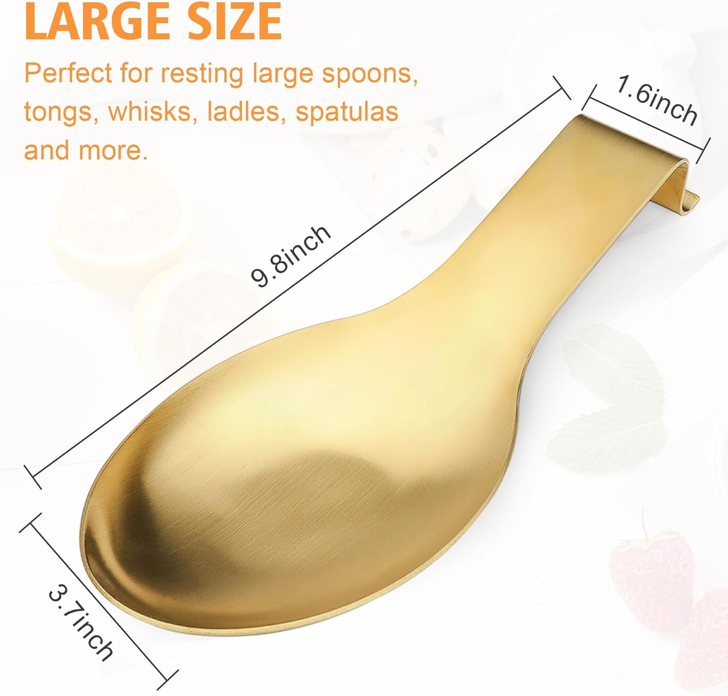 VanlonPro Stainless Steel Spoon Rest, Spatula Ladle Holder, Stainless Steel Utensil Spoon Rest Holder, Brushed Finish, Dishwasher Safe 9.8 x 3.7 Inch (Gold 1PC) - Image 3