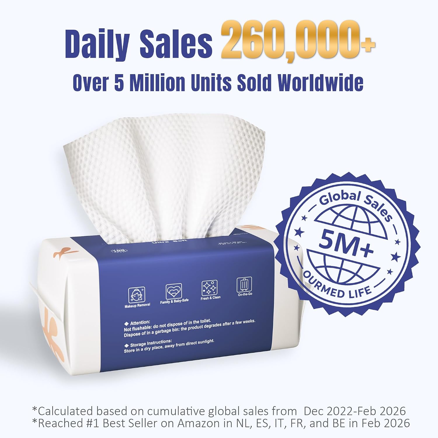 Ourmed Life Disposable Face Towels for All Skin, 100 Count - Ultra Value | Clinically Tested, Reduce Redness, Skin Soothing, Sensitive Skin friendly, Biodegradable, Skincare, Women Cleansing,Absorbent - Image 2