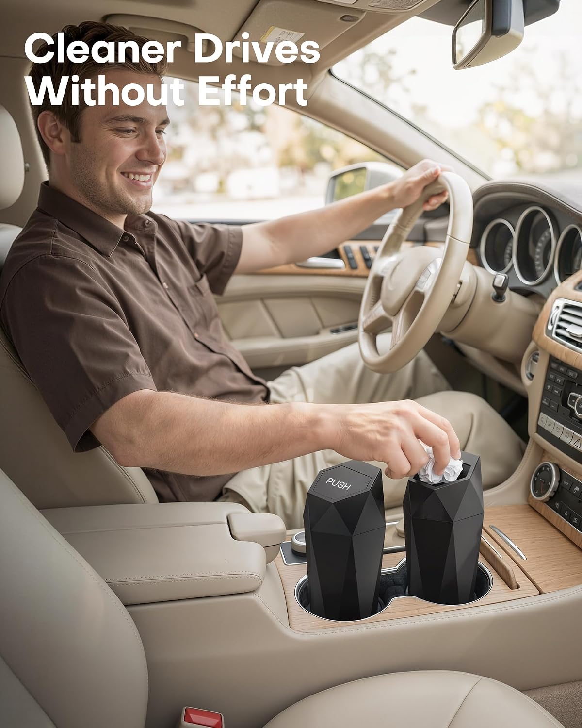 HOTOR Car Trash Can with Lid - 2 Pack, Car Accessories for Interior, Leakproof Vehicle Garbage Can with 30 Attached Trash Bags, Multipurpose Organizers and Storage for Home, Office, Black - Image 2